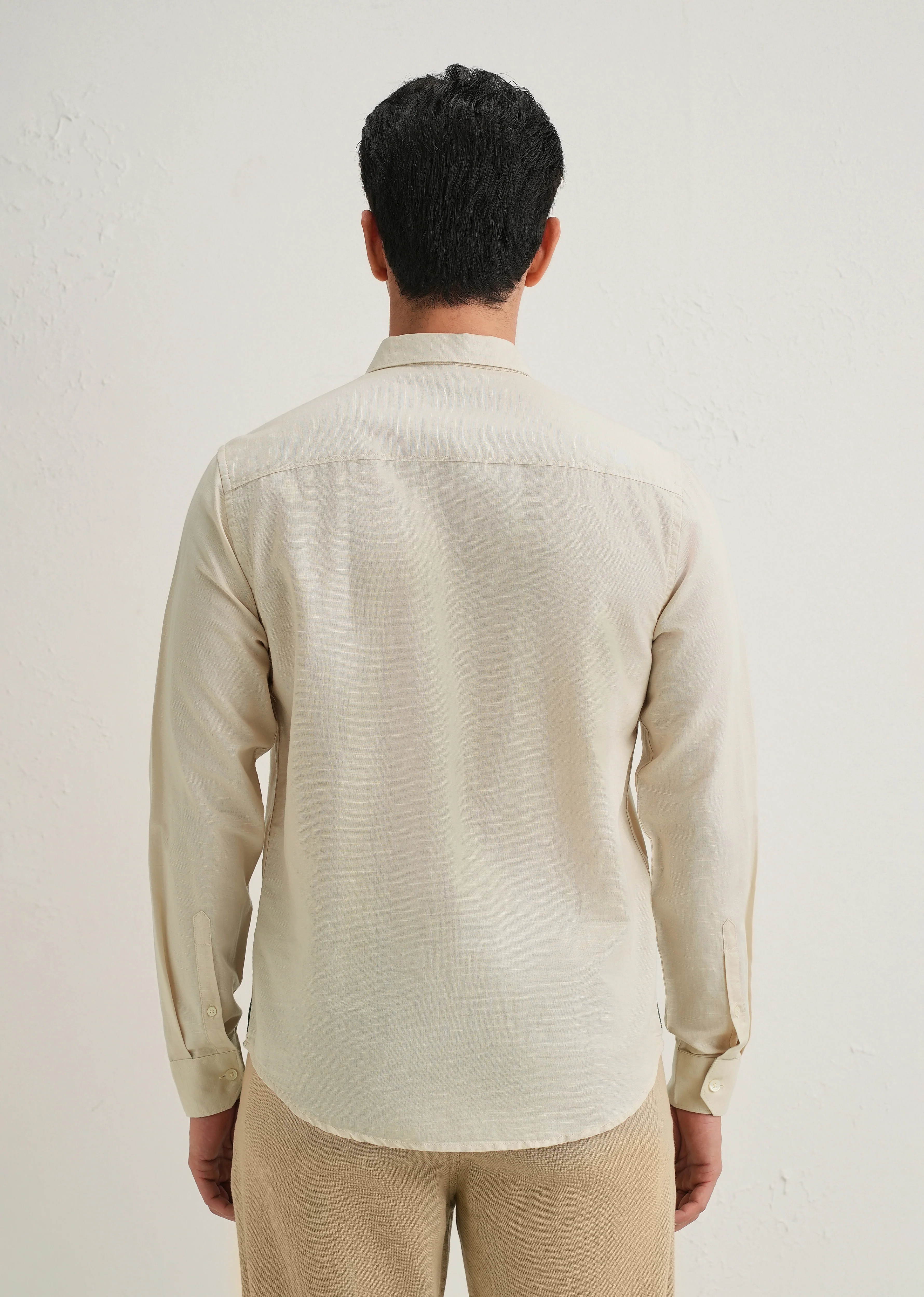 Beige Hem Embroidery Cotton Linen Shirt - Image 4