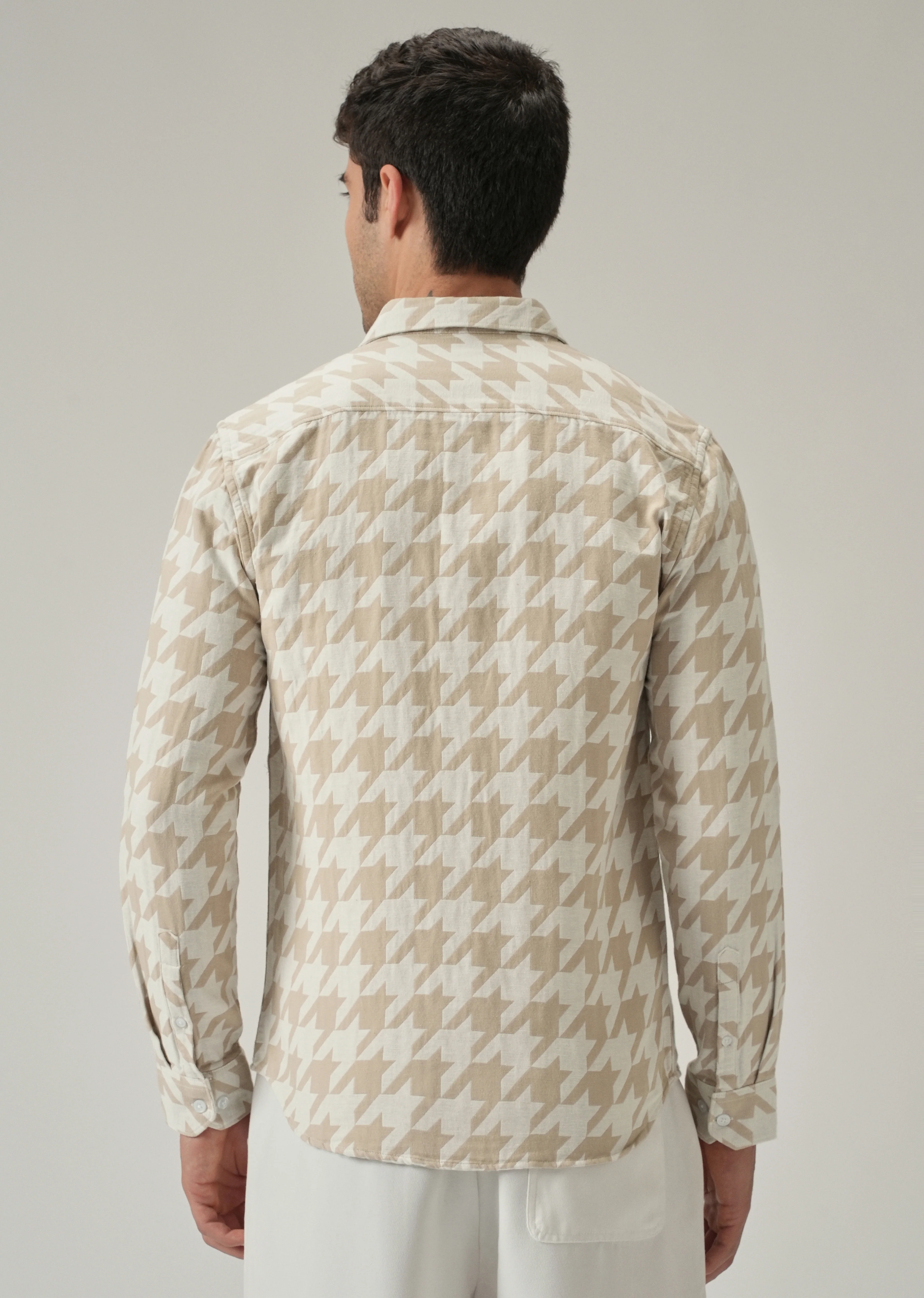 Beige Herringbone Pattern Shirt - Image 2