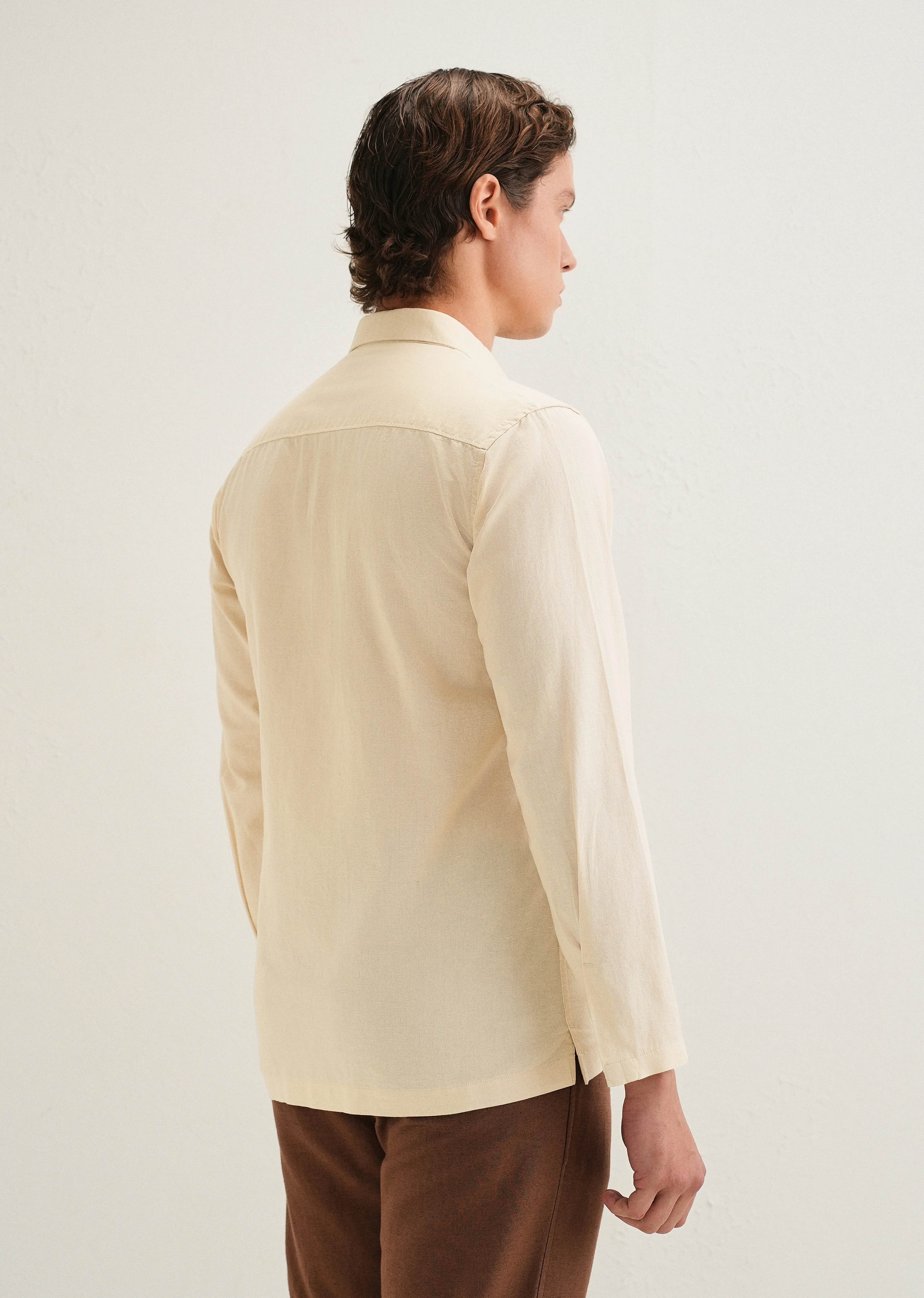 Beige Hidden Sleeve Placket Cotton Linen Shirt - Image 4