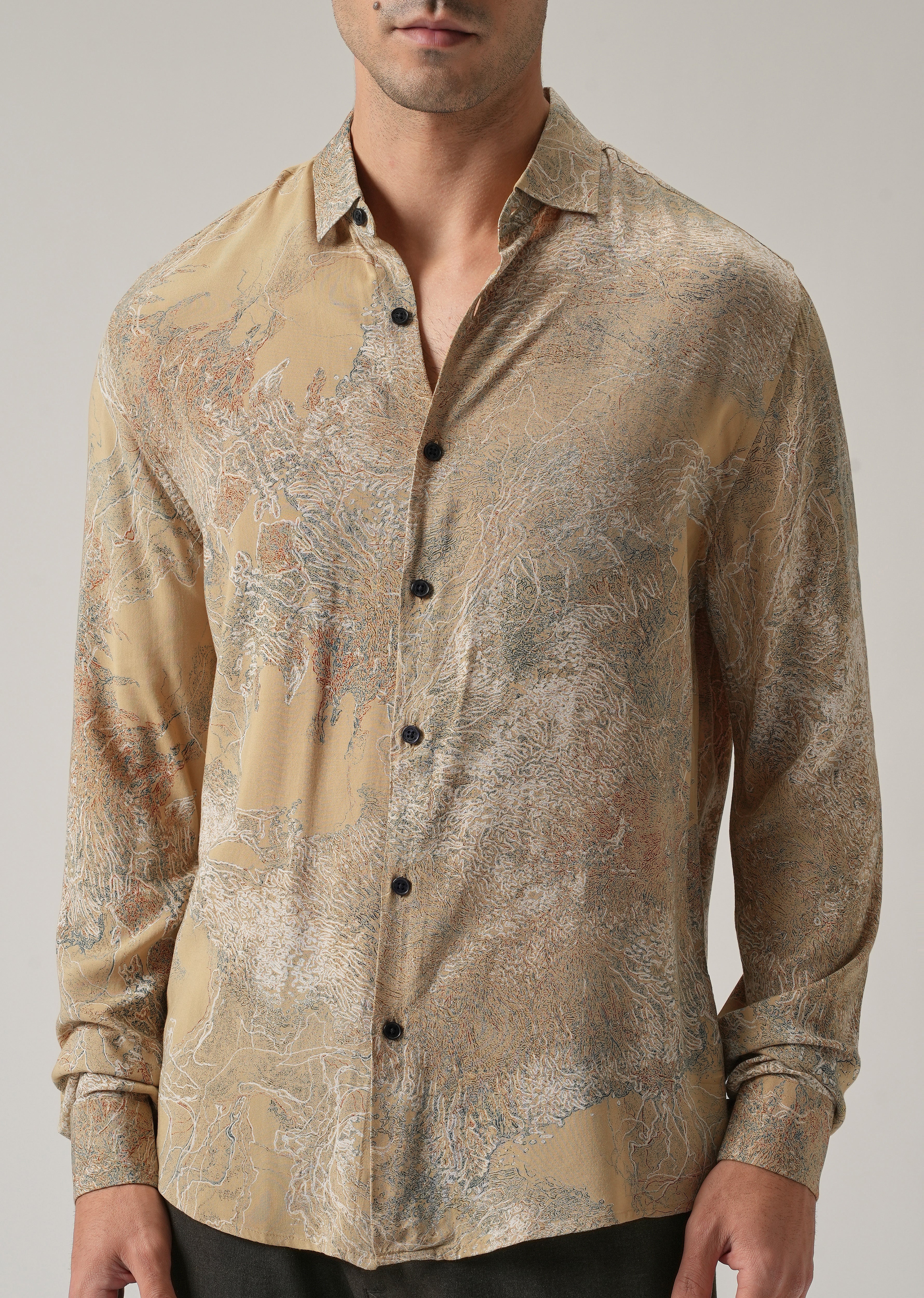 Beige Intricate Print Feather Shirt - Image 7