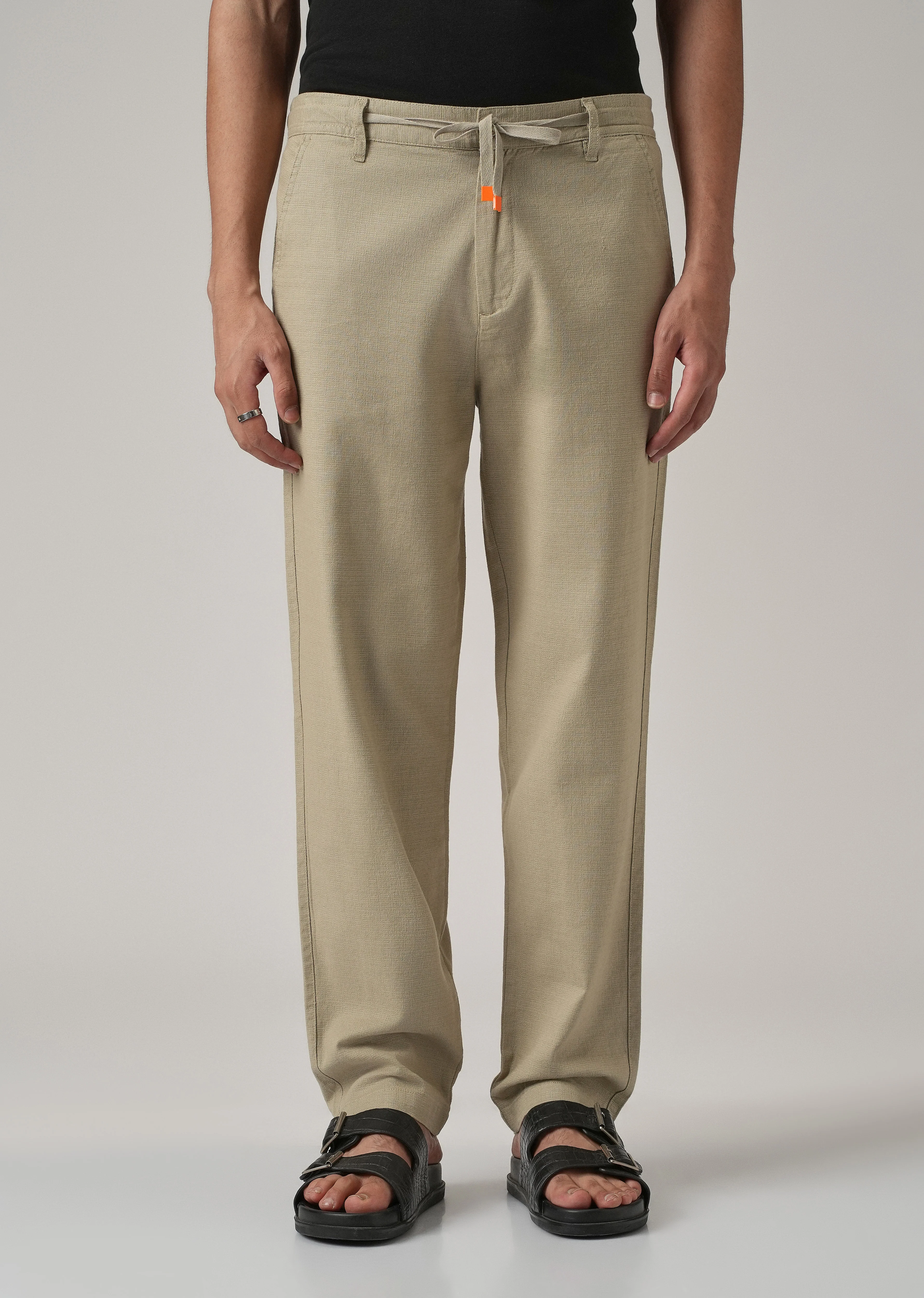 Beige Khaki Linen-Look Cotton Trousers - Image 3