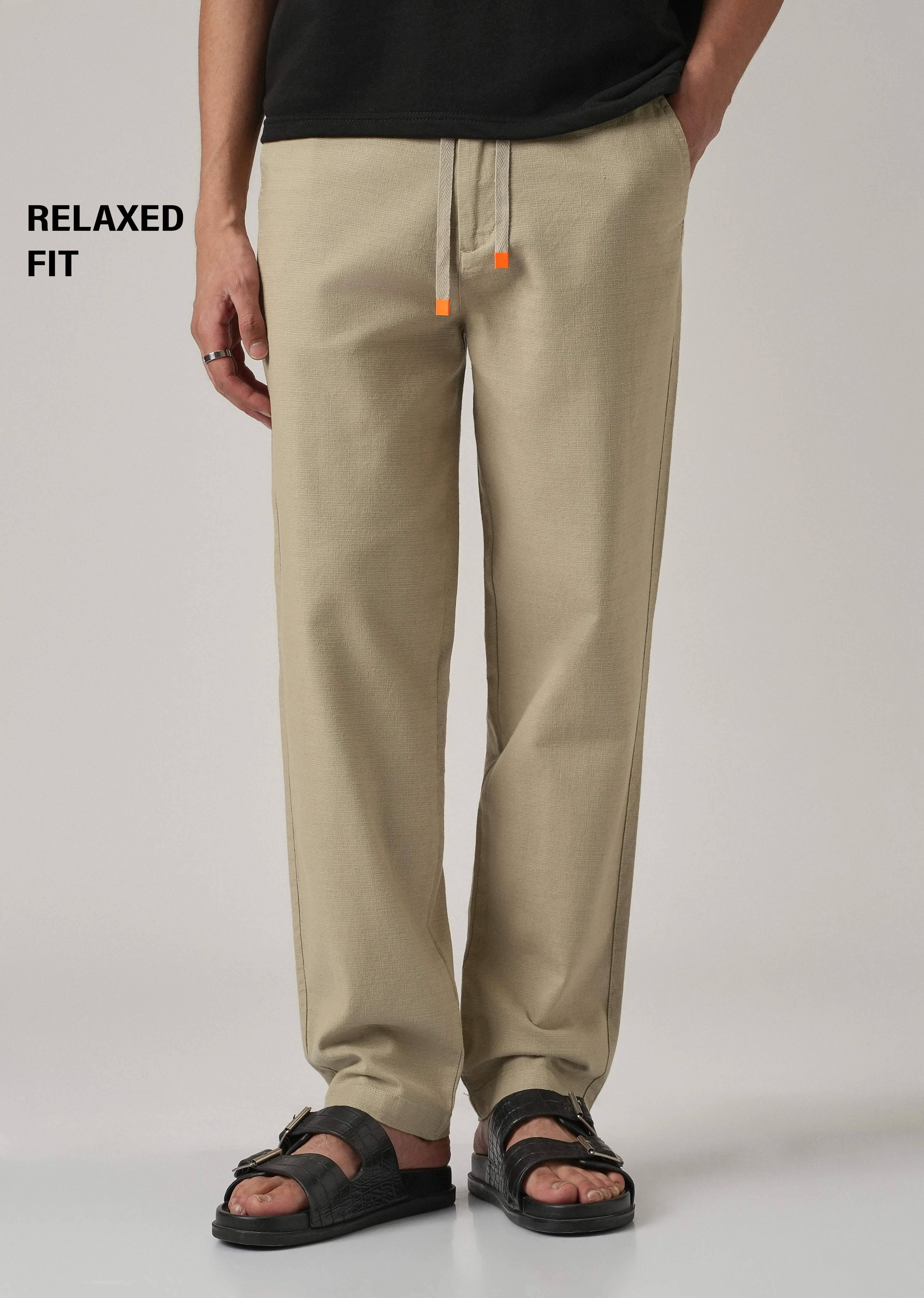 Beige Khaki Linen-Look Cotton Trousers - Image 7