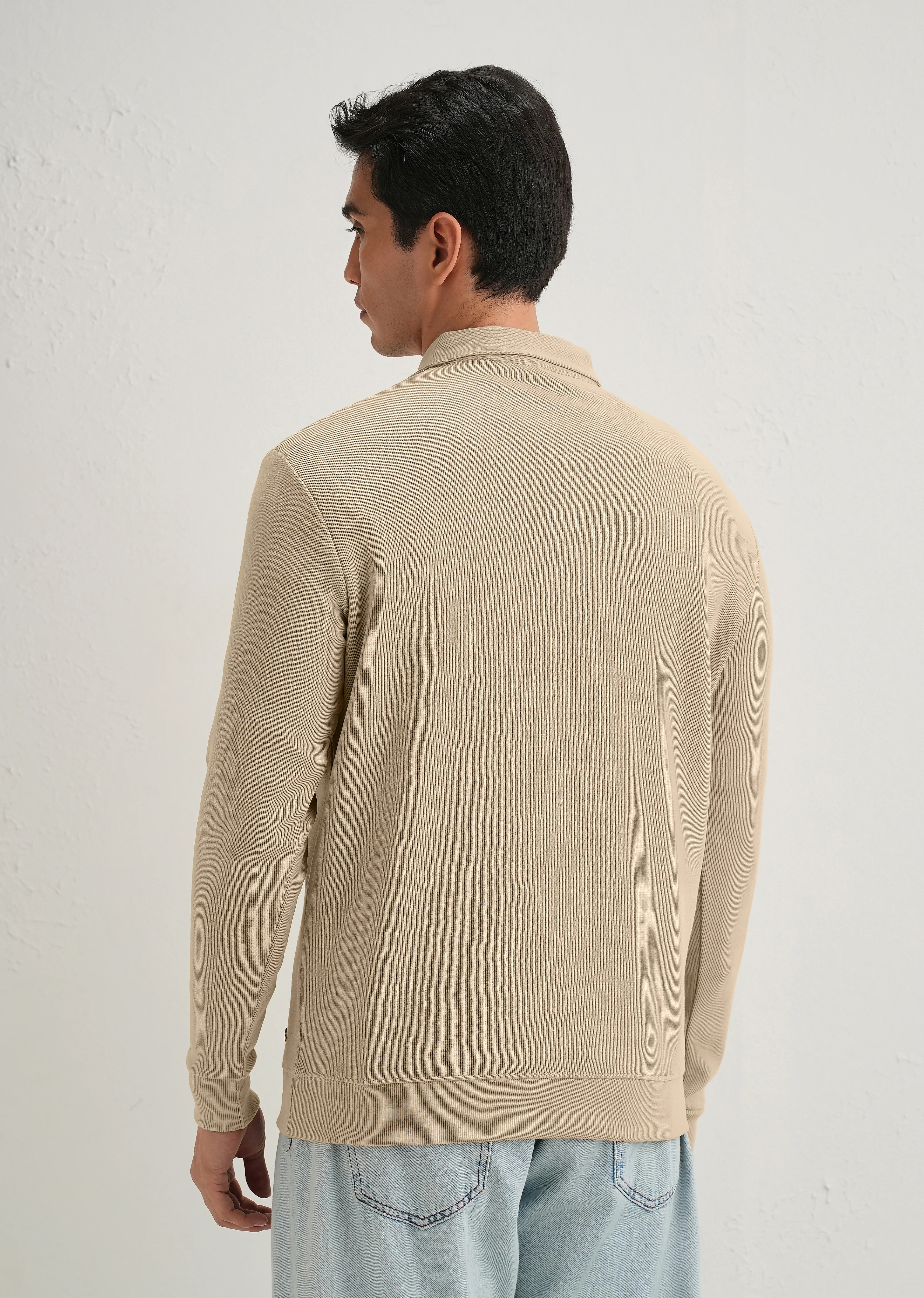 Beige Knitted Polo Sweatshirt - Image 5