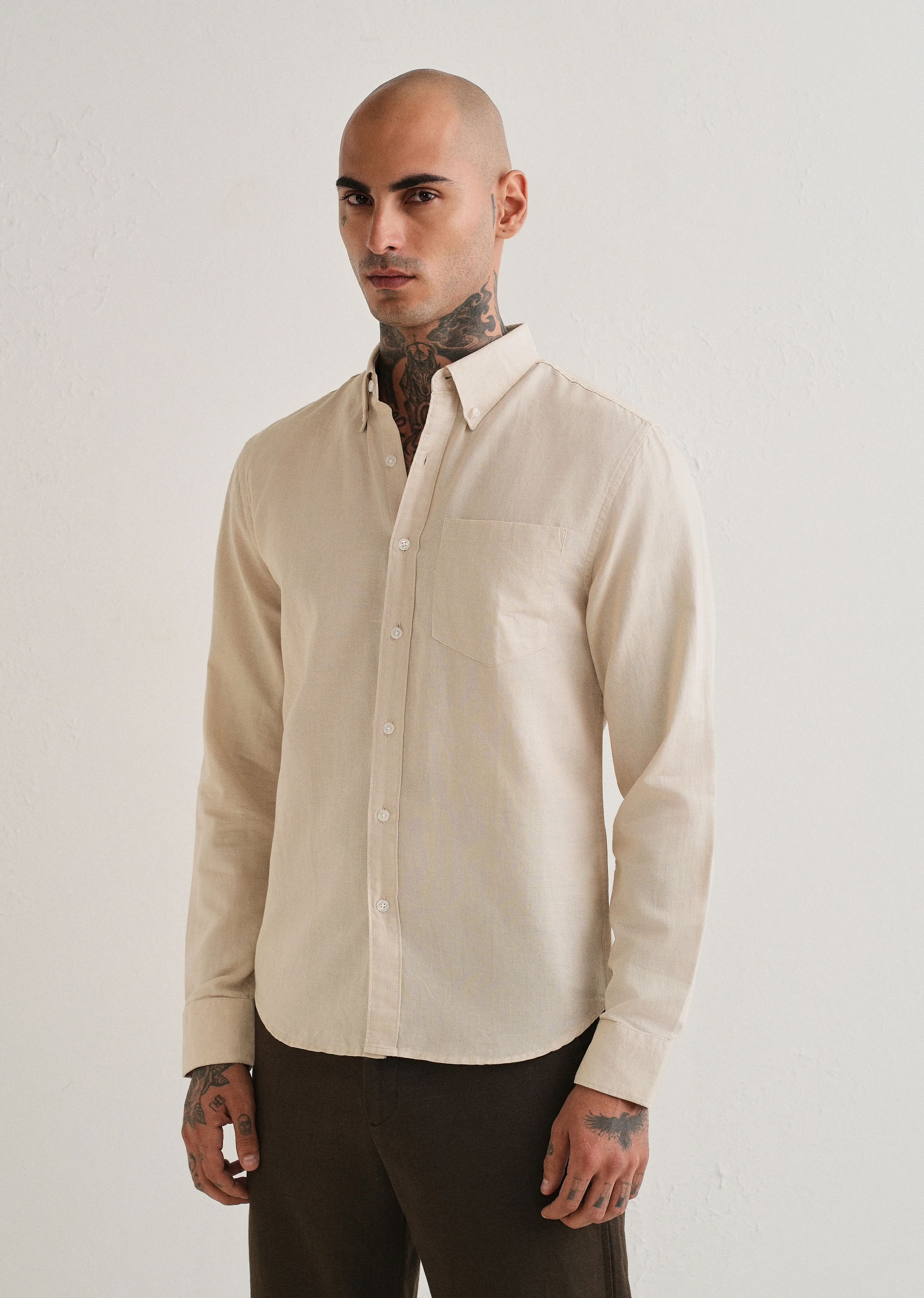 Beige Cotton Linen Shirt - Image 4