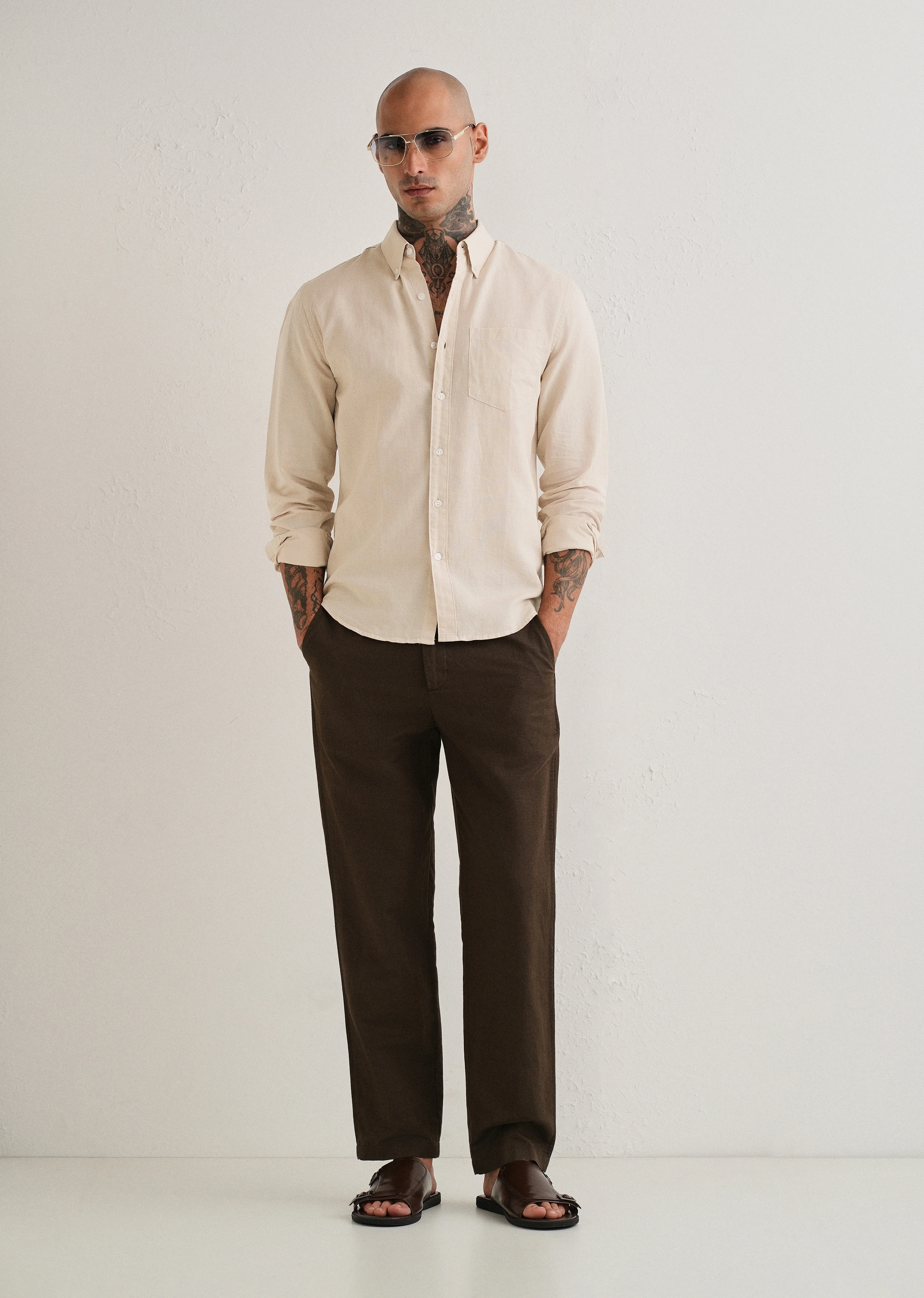 Beige Cotton Linen Shirt - Image 6