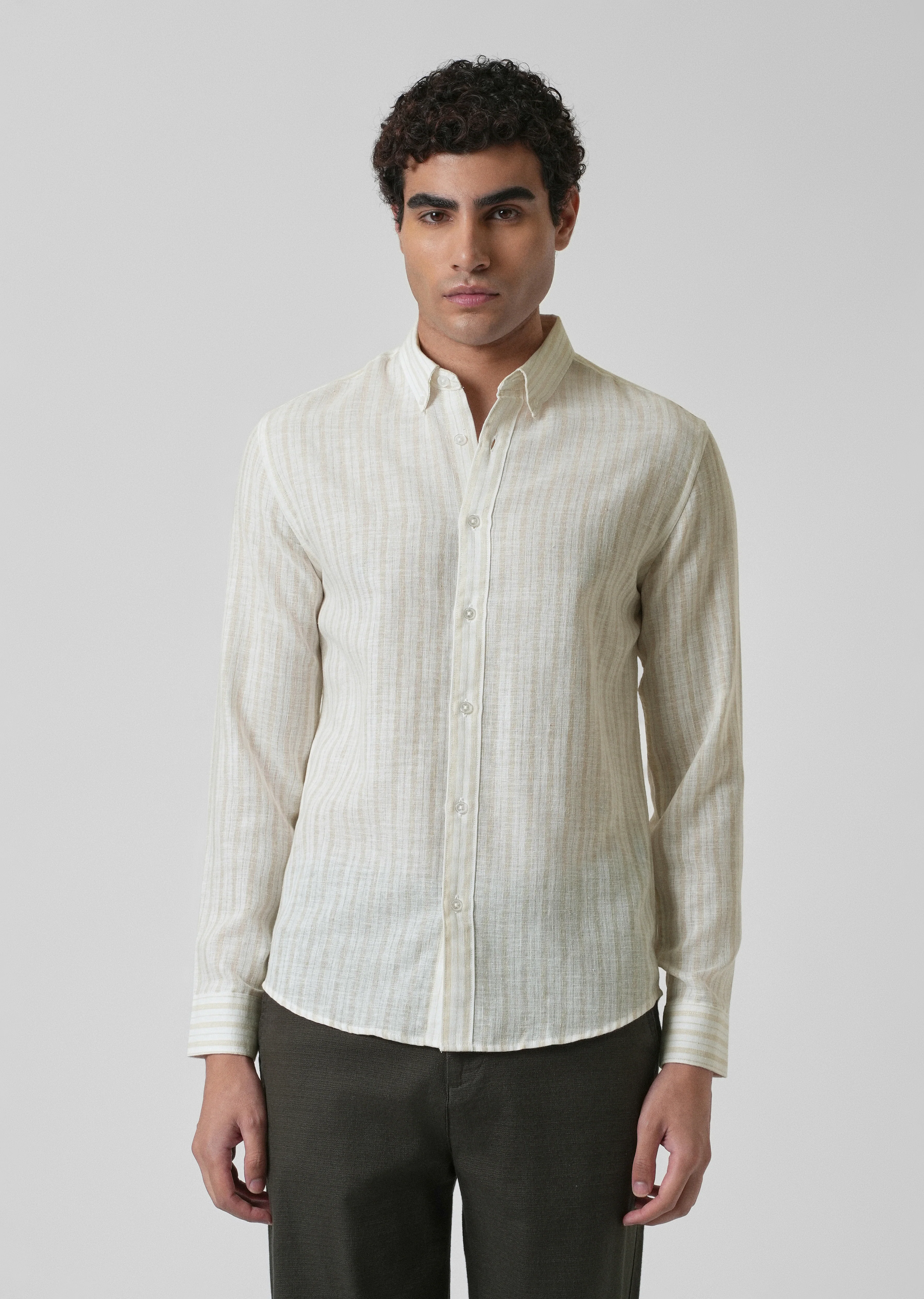 Beige Linen Stripe Shirt - Image 3