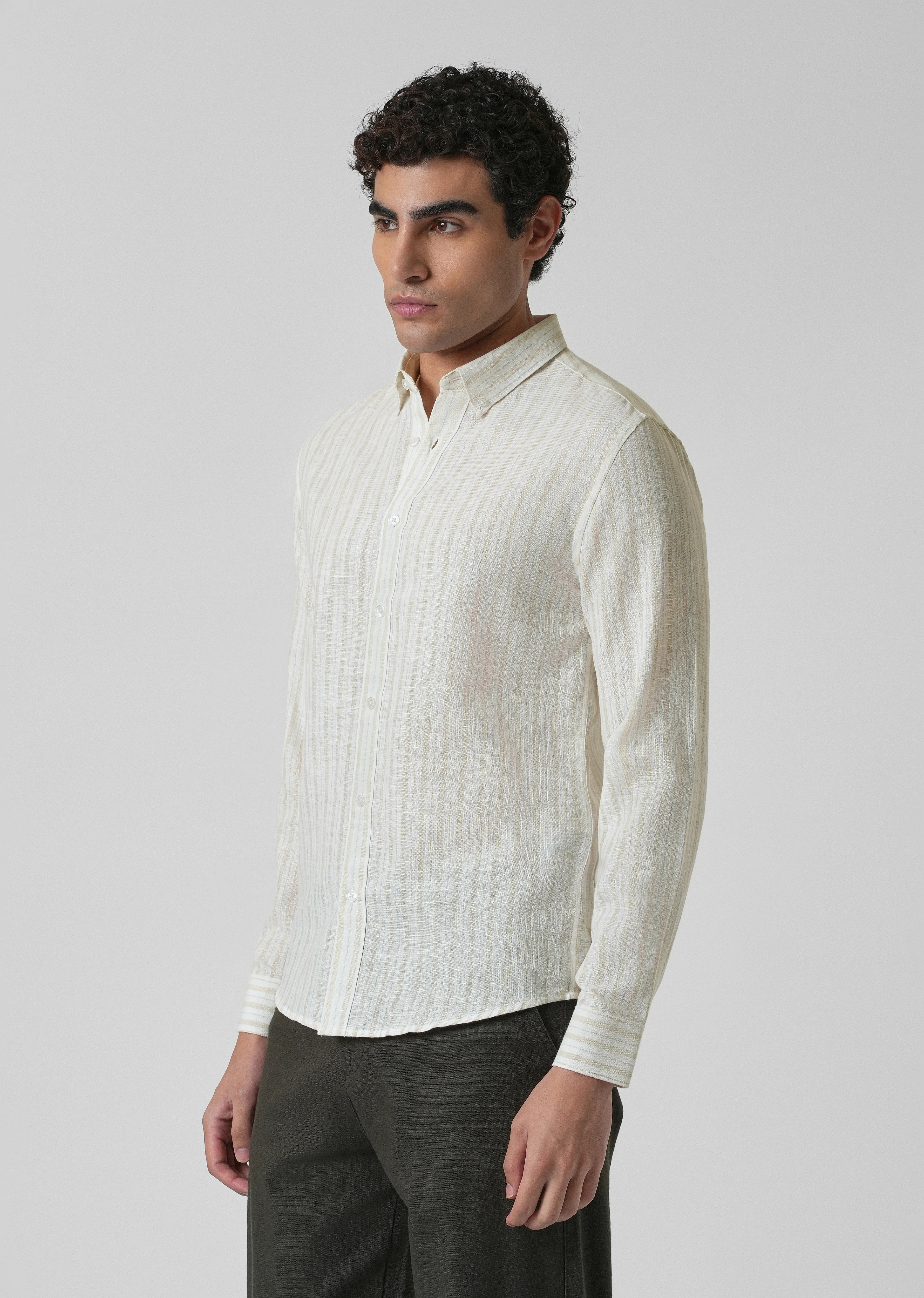 Beige Linen Stripe Shirt - Image 4