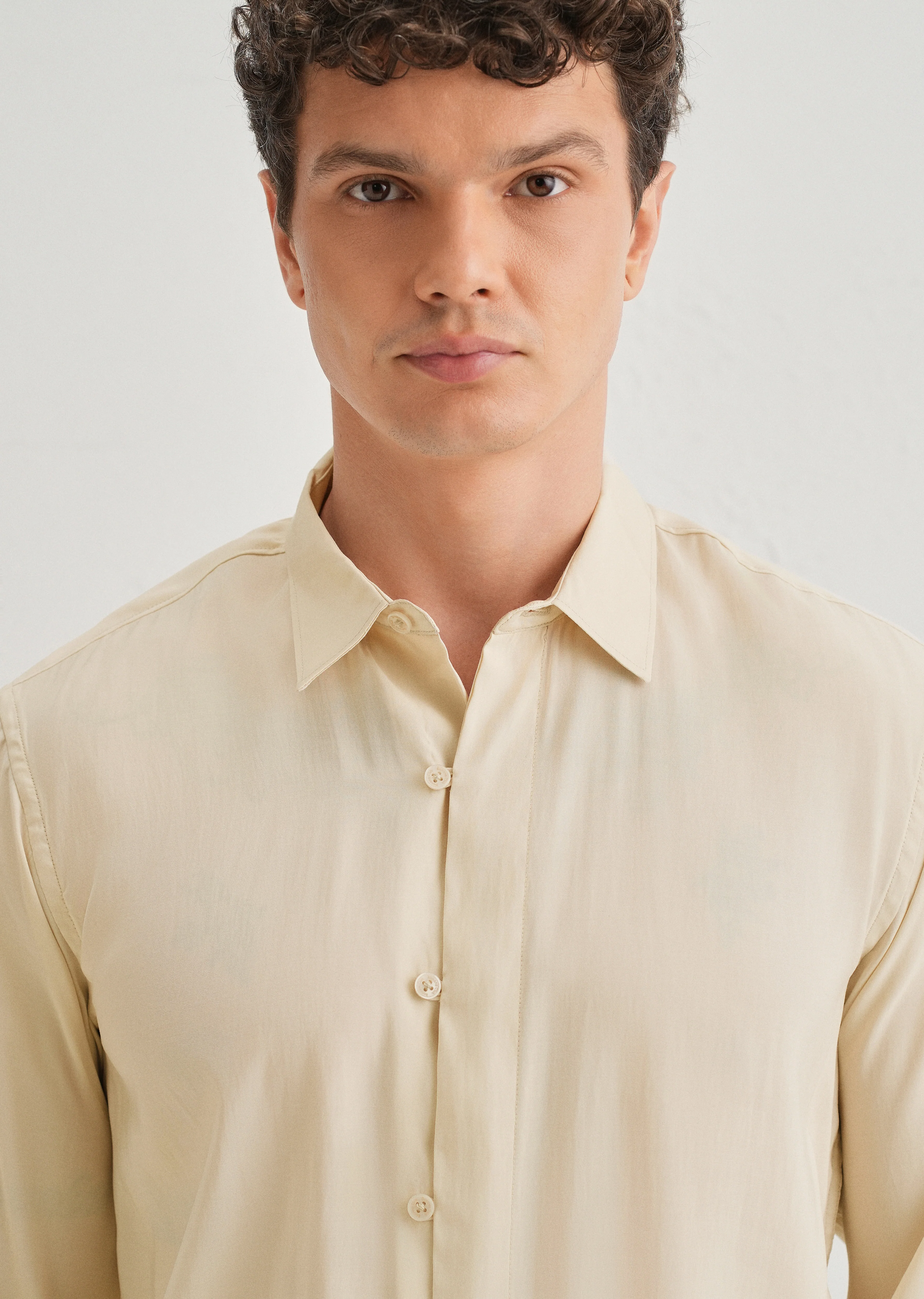 Beige Loop Button-Down Plain Shirt - Image 6