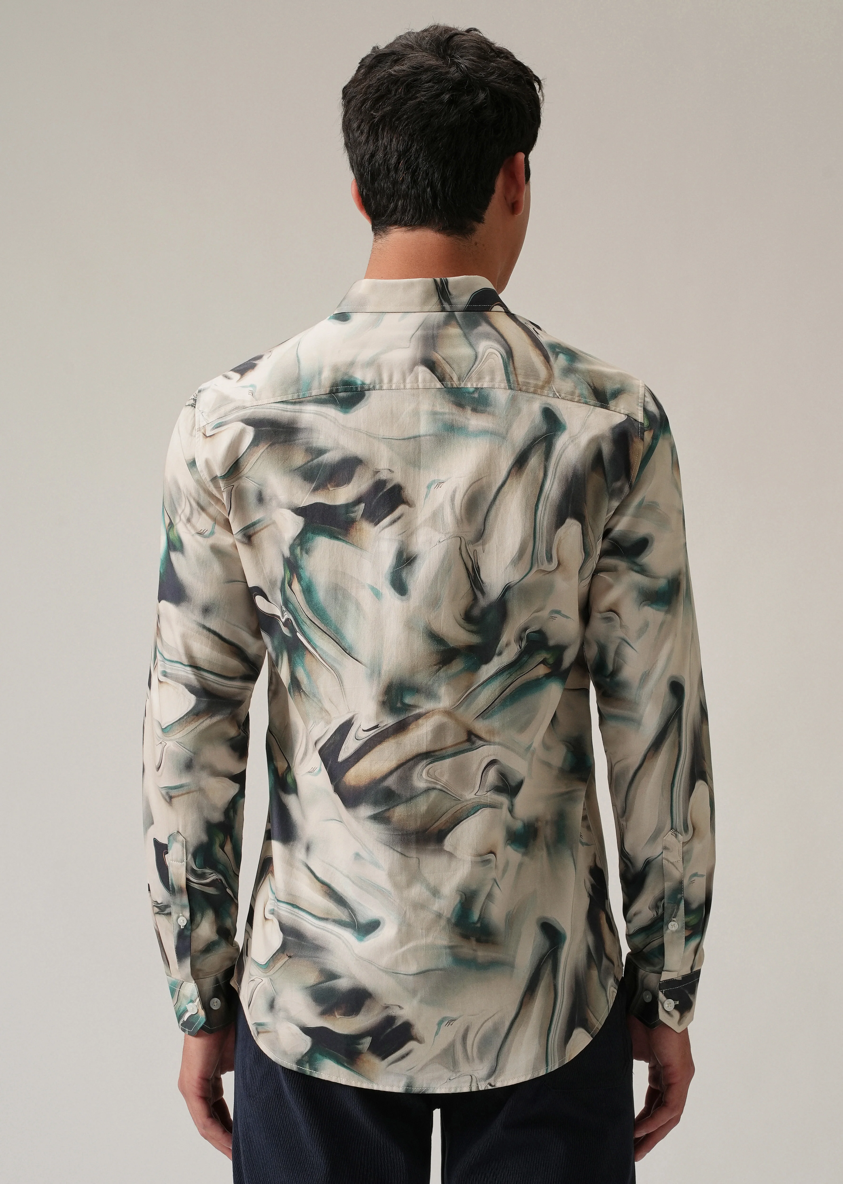 Beige Marbled Print Shirt - Image 2