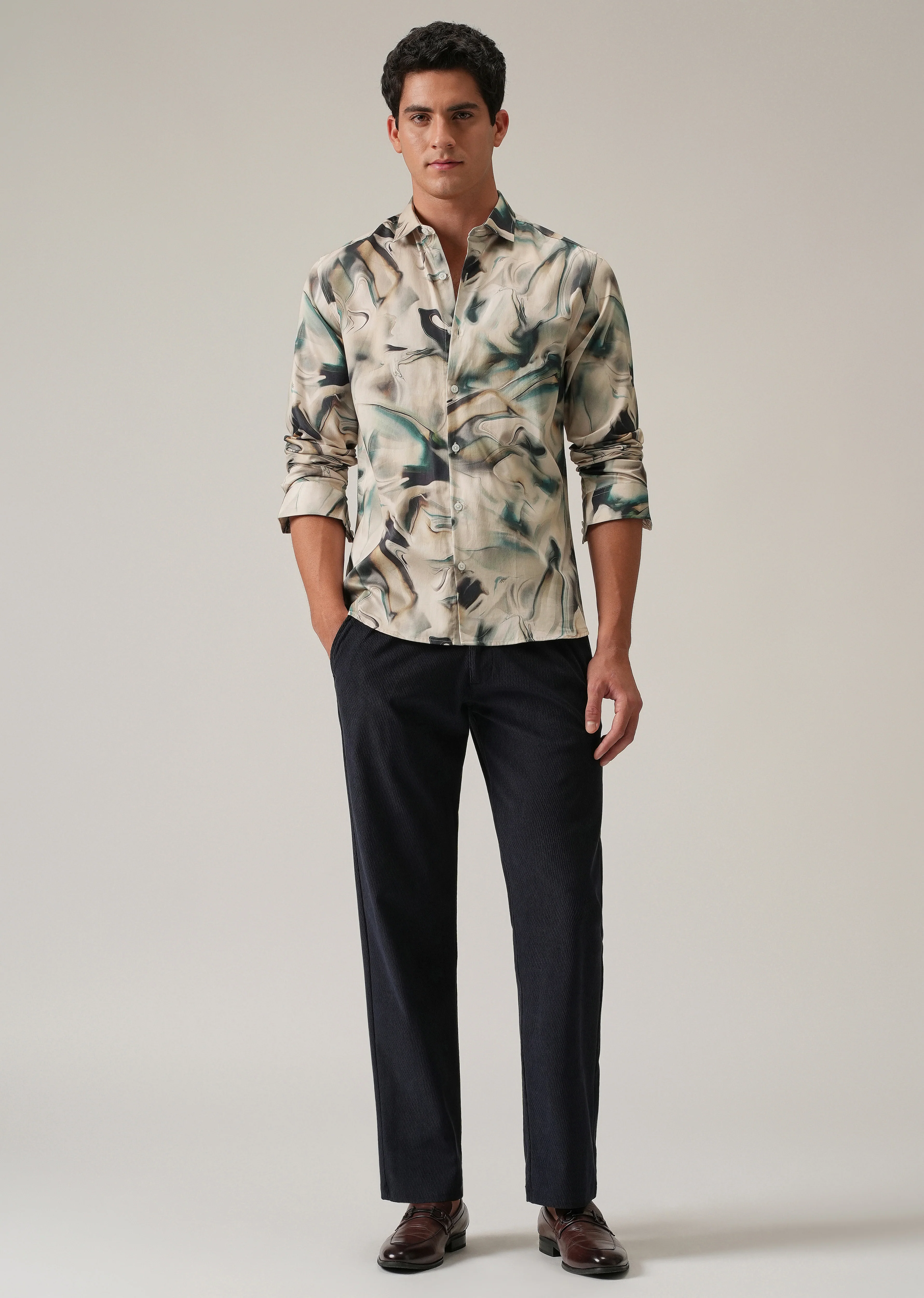 Beige Marbled Print Shirt - Image 5