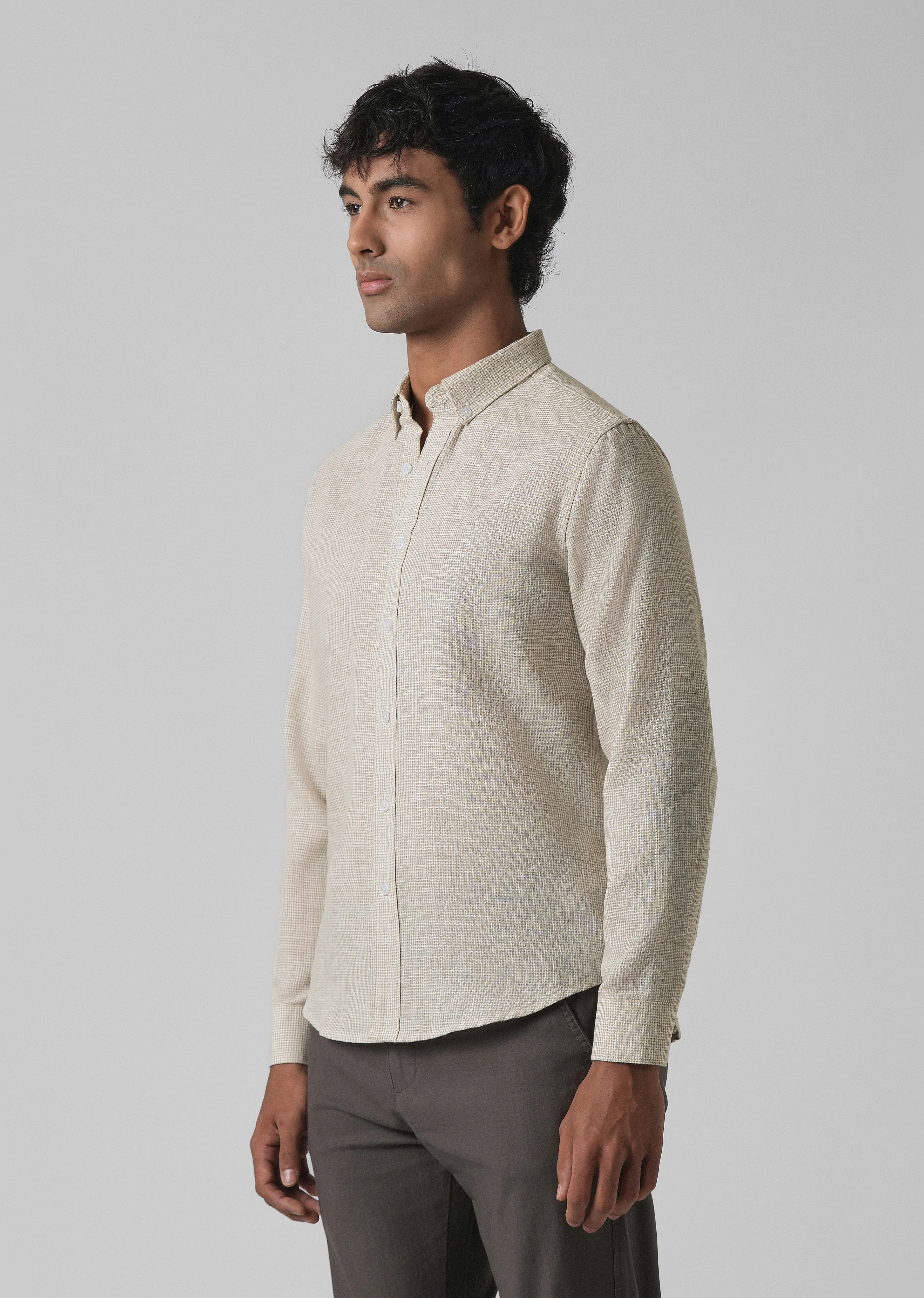 Beige Micro Checks Blended Cotton Shirt - Image 5