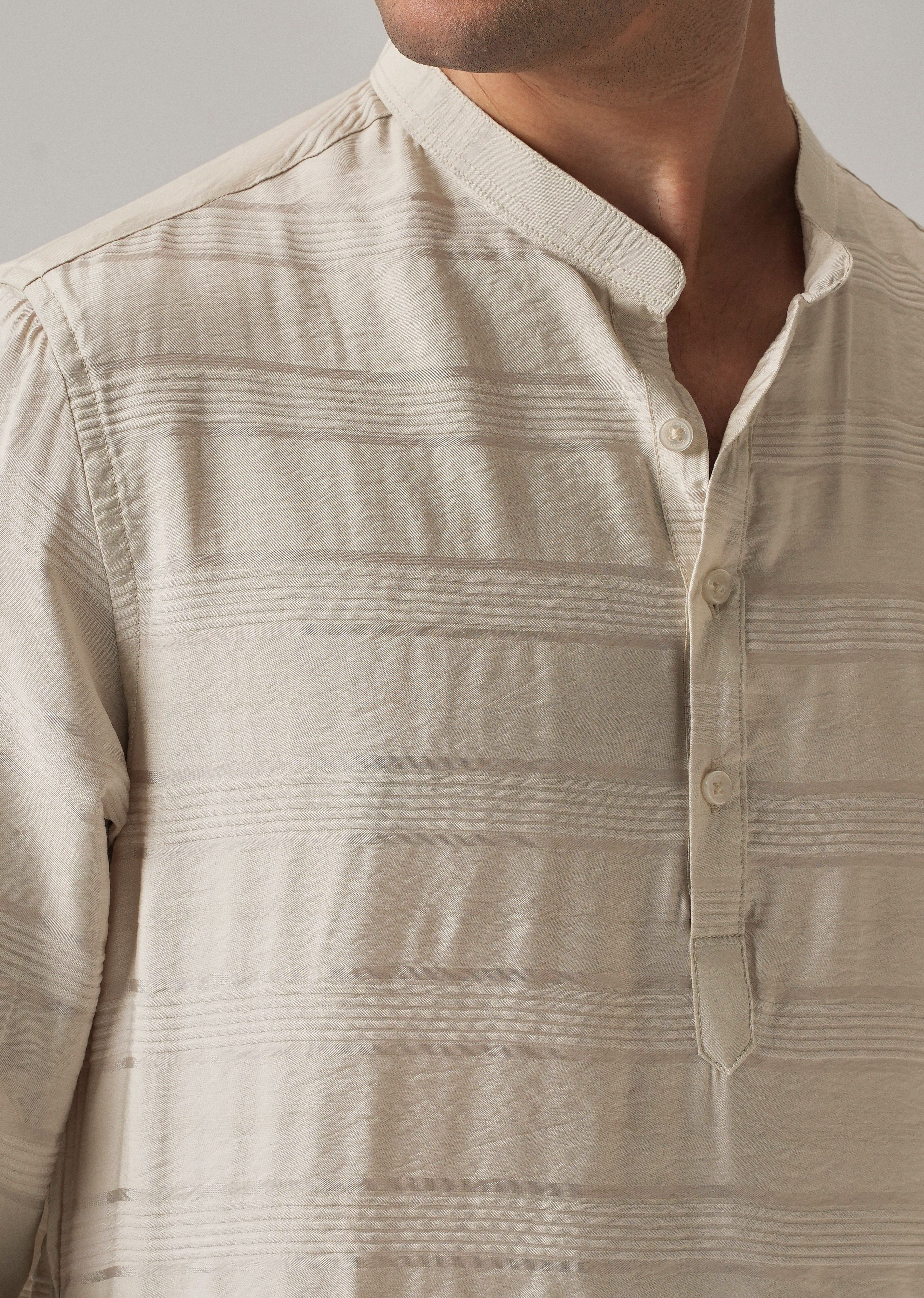 Beige Nylon Subtle Stripe Kurta - Image 5