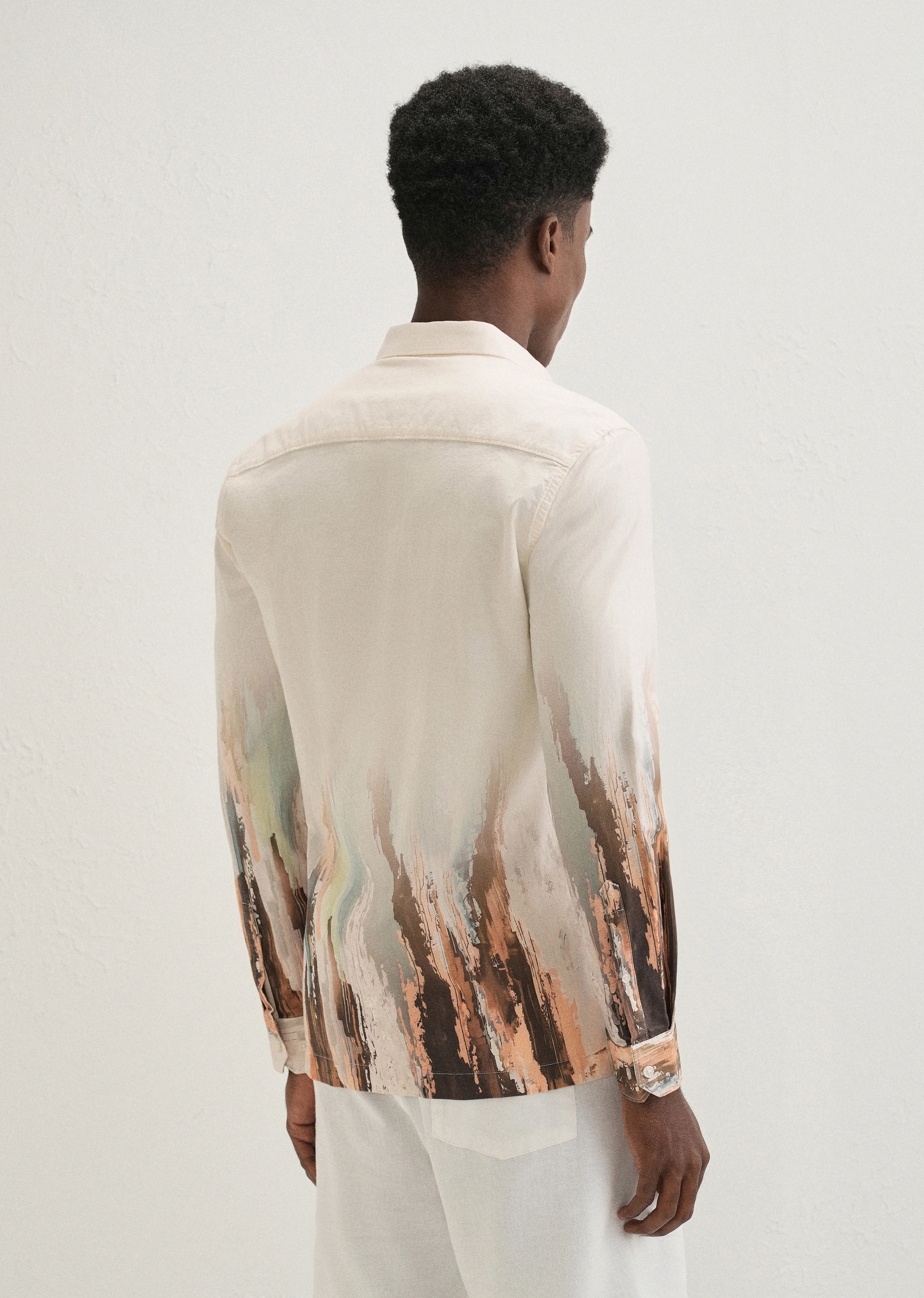 Beige Ochre Linear Printed Shirt - Image 2