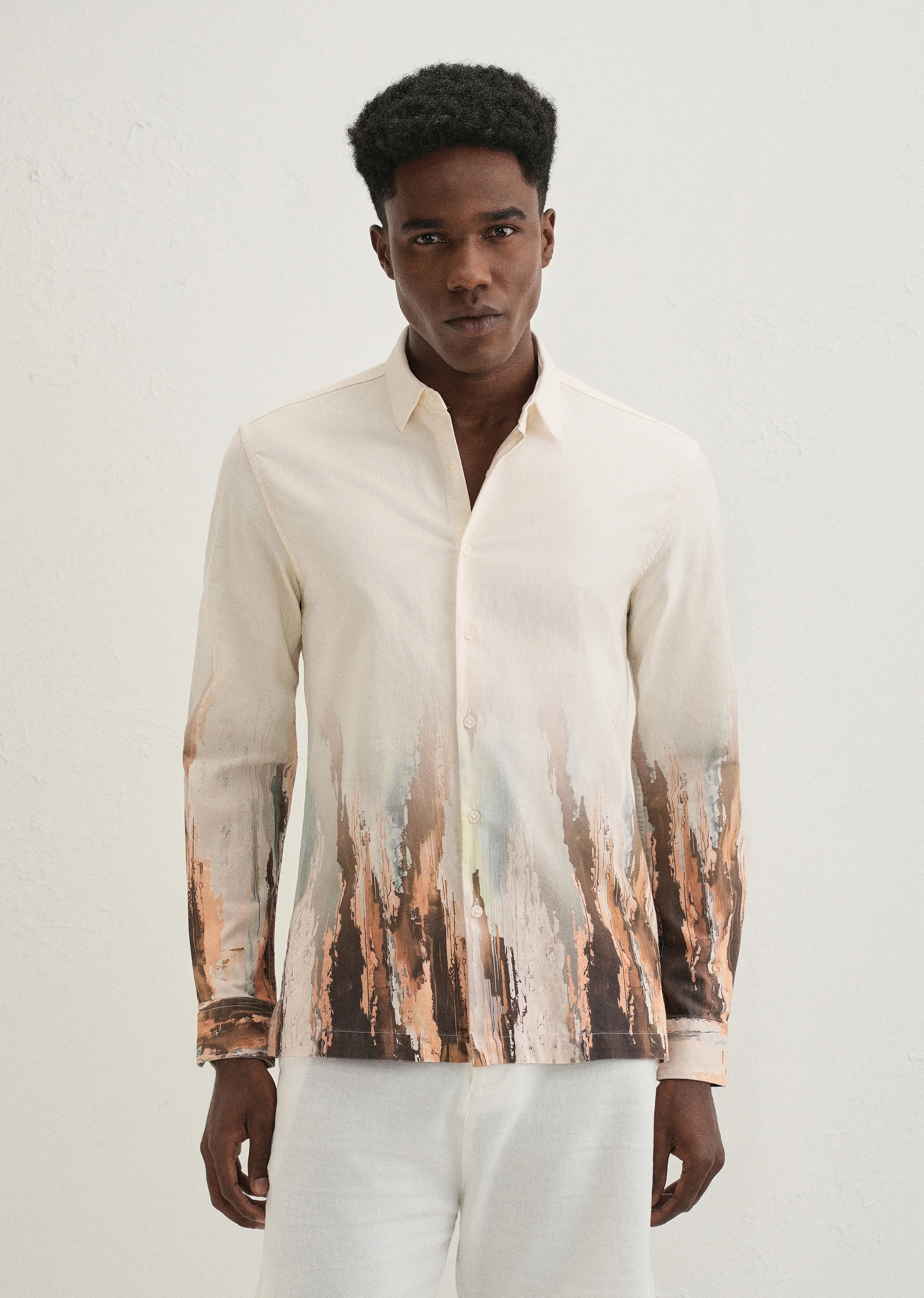 Beige Ochre Linear Printed Shirt - Image 4