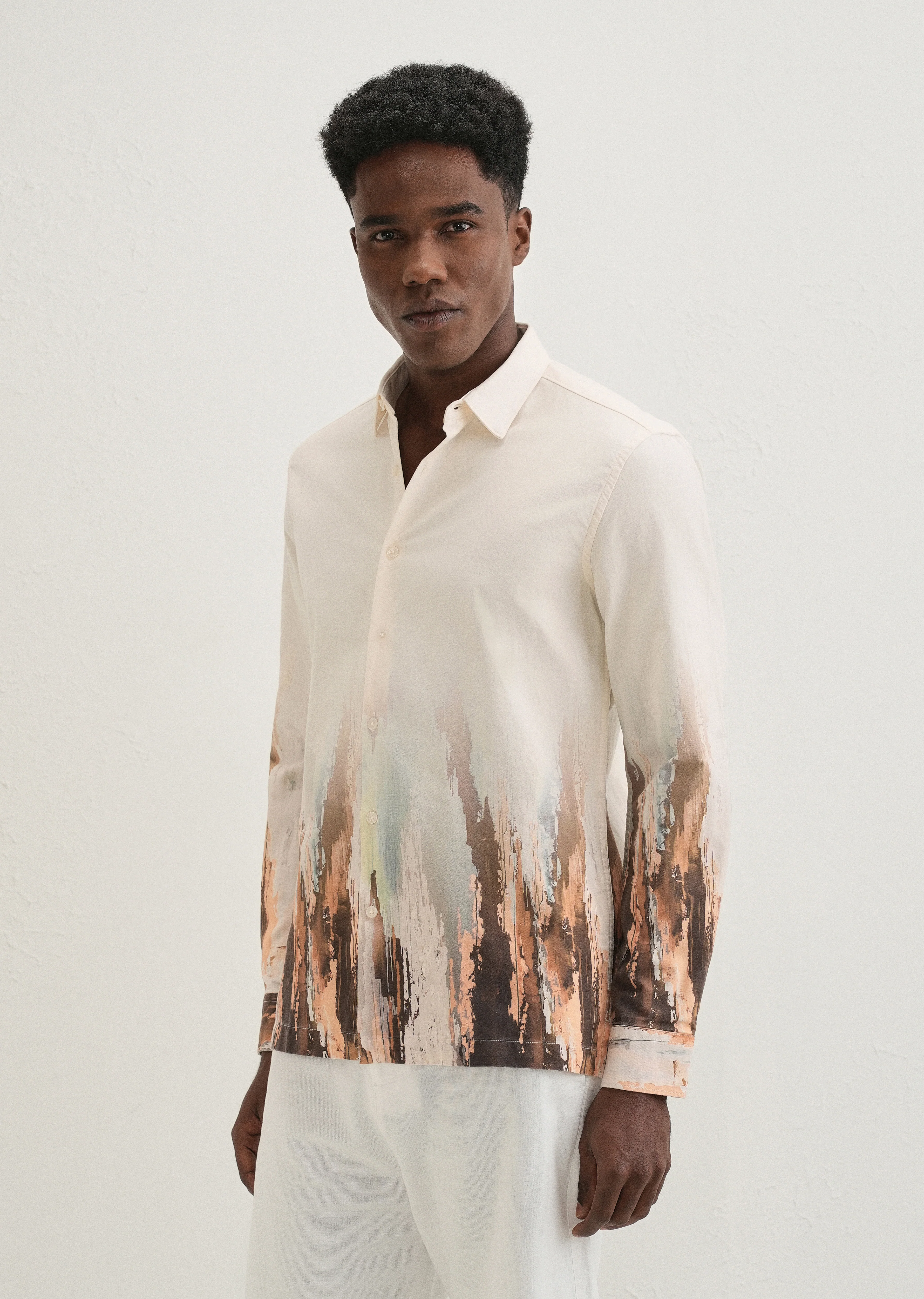 Beige Ochre Linear Printed Shirt - Image 5