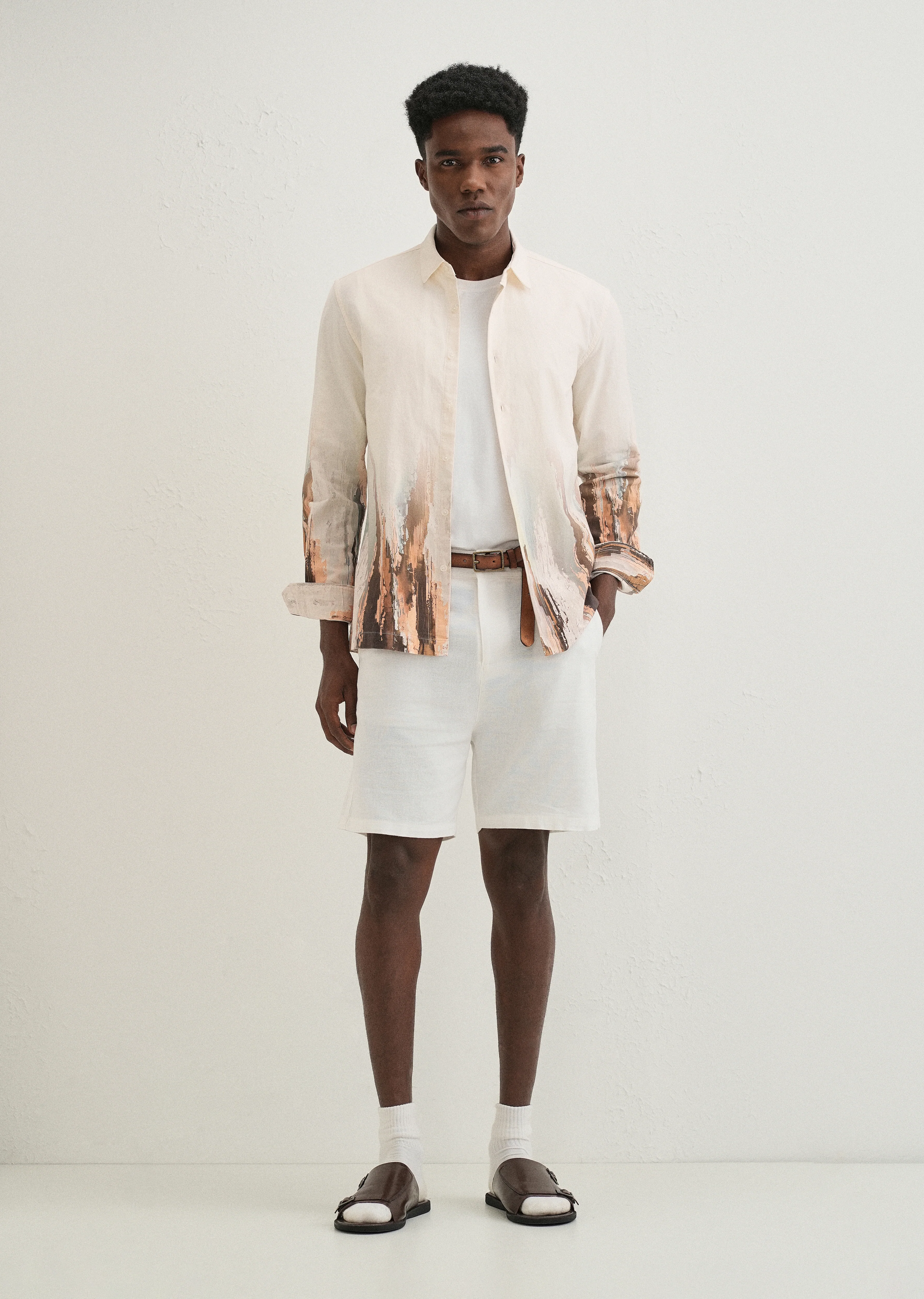 Beige Ochre Linear Printed Shirt - Image 6