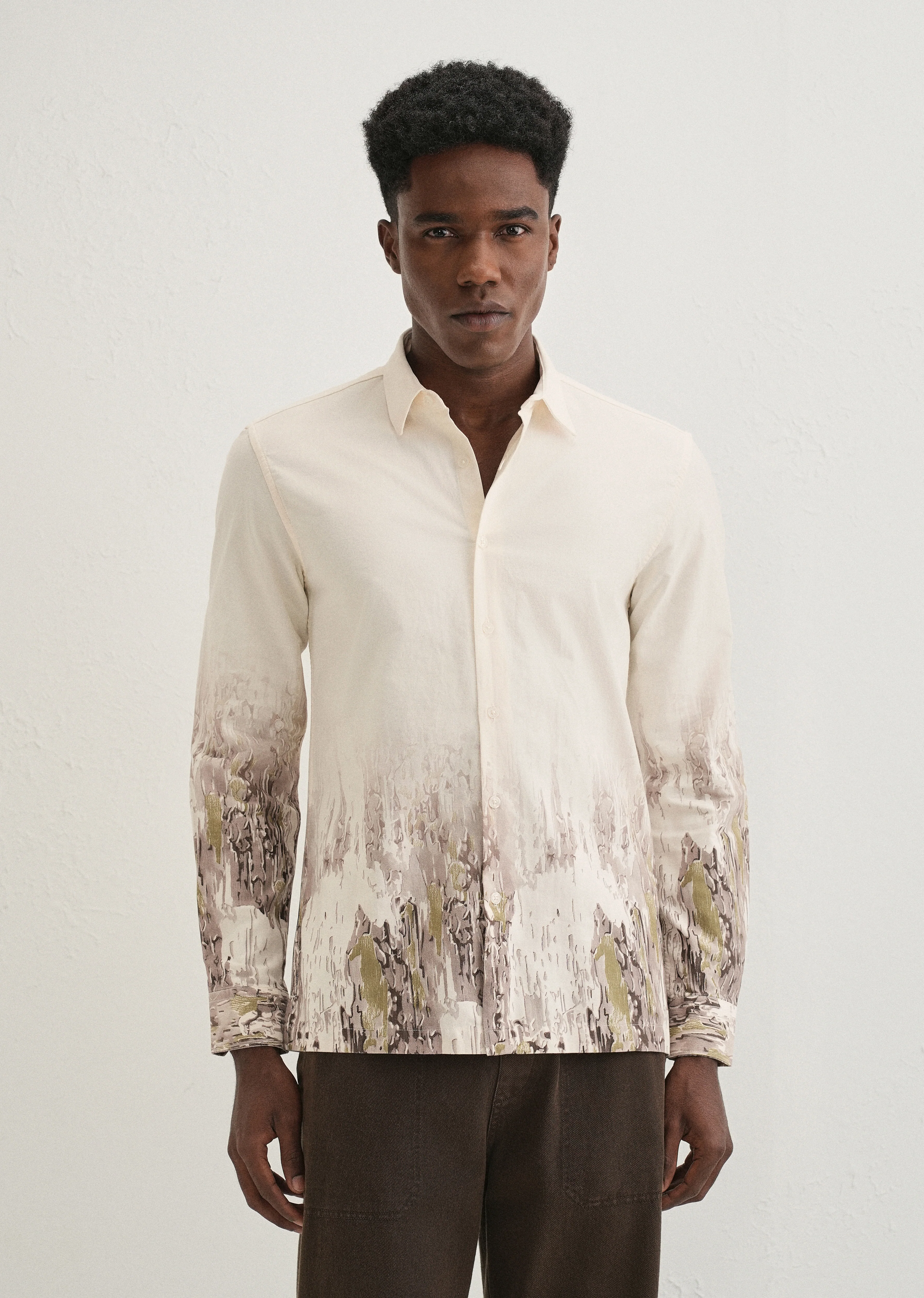 Beige Olive Grey Gradient Printed Shirt - Image 5