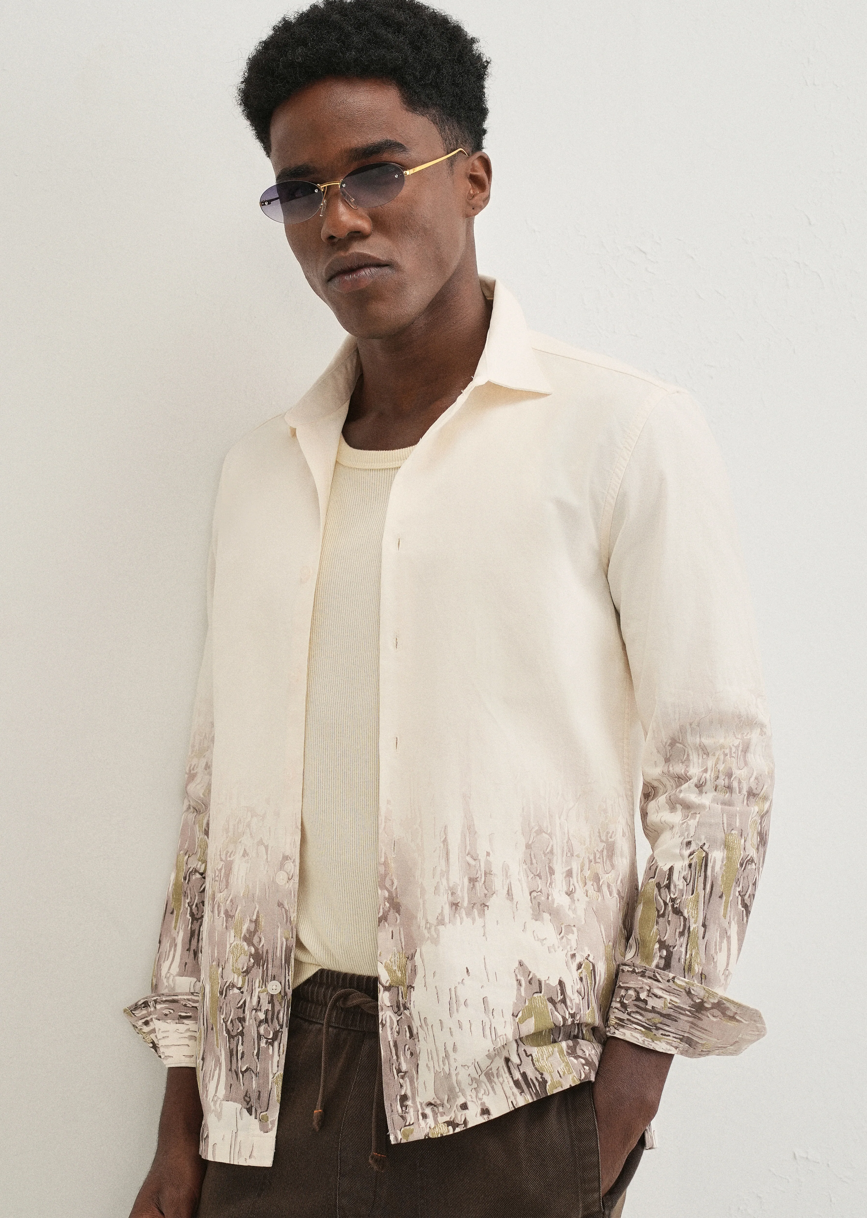 Beige Olive Grey Gradient Printed Shirt - Image 7