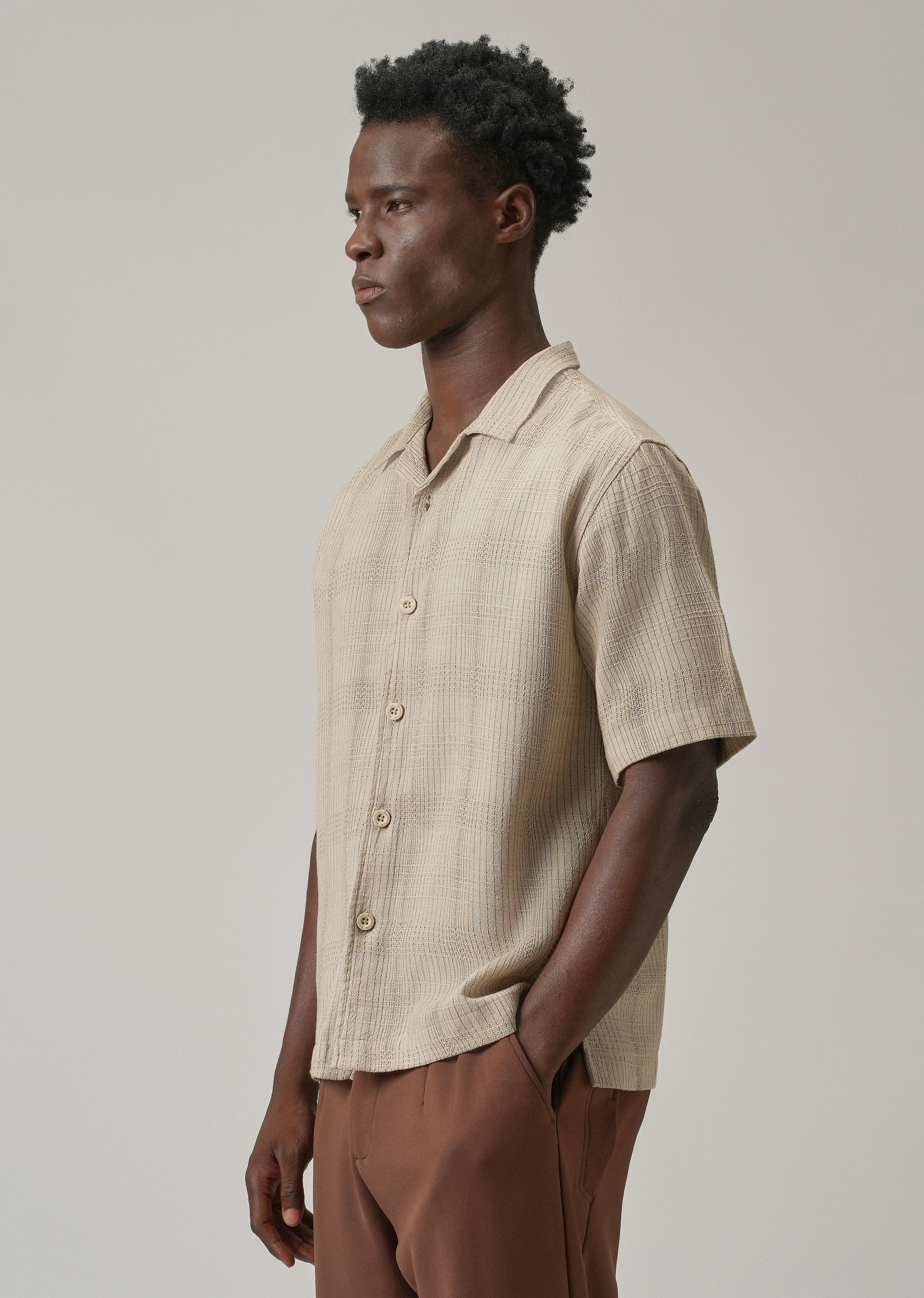 Beige Open Weave Cotton Shirt - Image 4