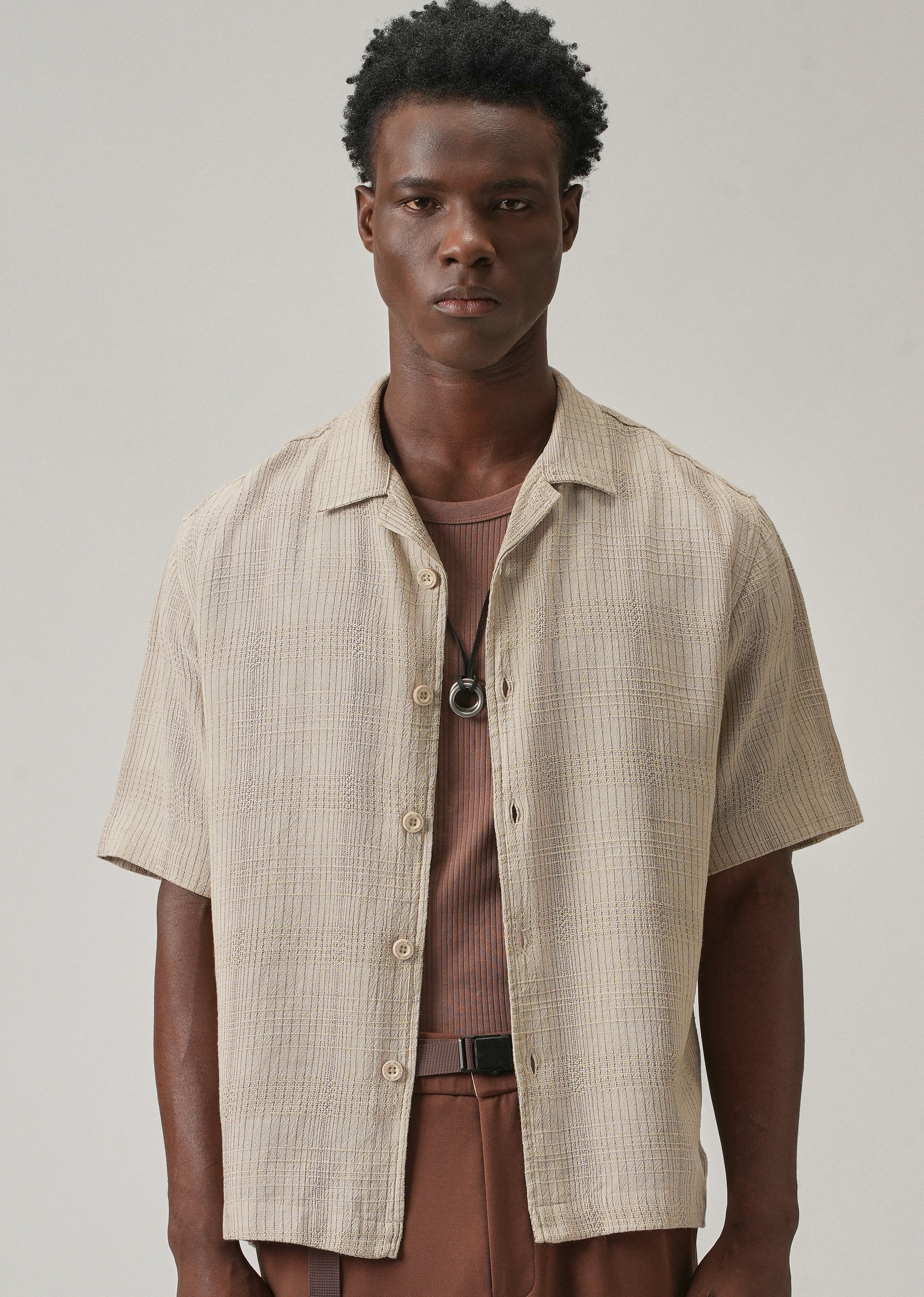 Beige Open Weave Cotton Shirt - Image 7