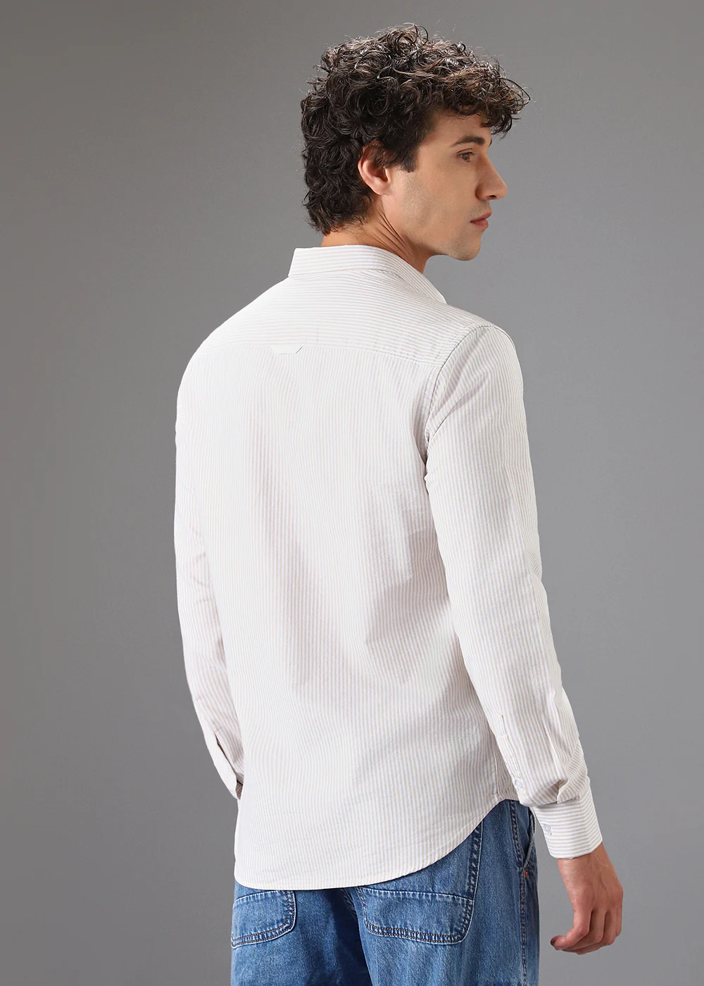 Beige Pin Stripe Shirt - Image 4