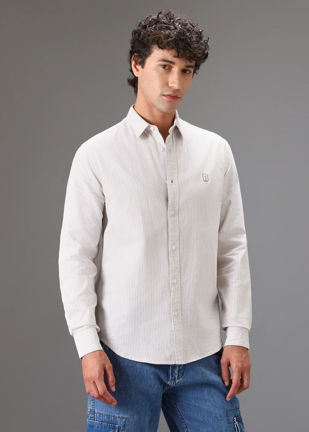 Beige Pin Stripe Shirt - Image 5