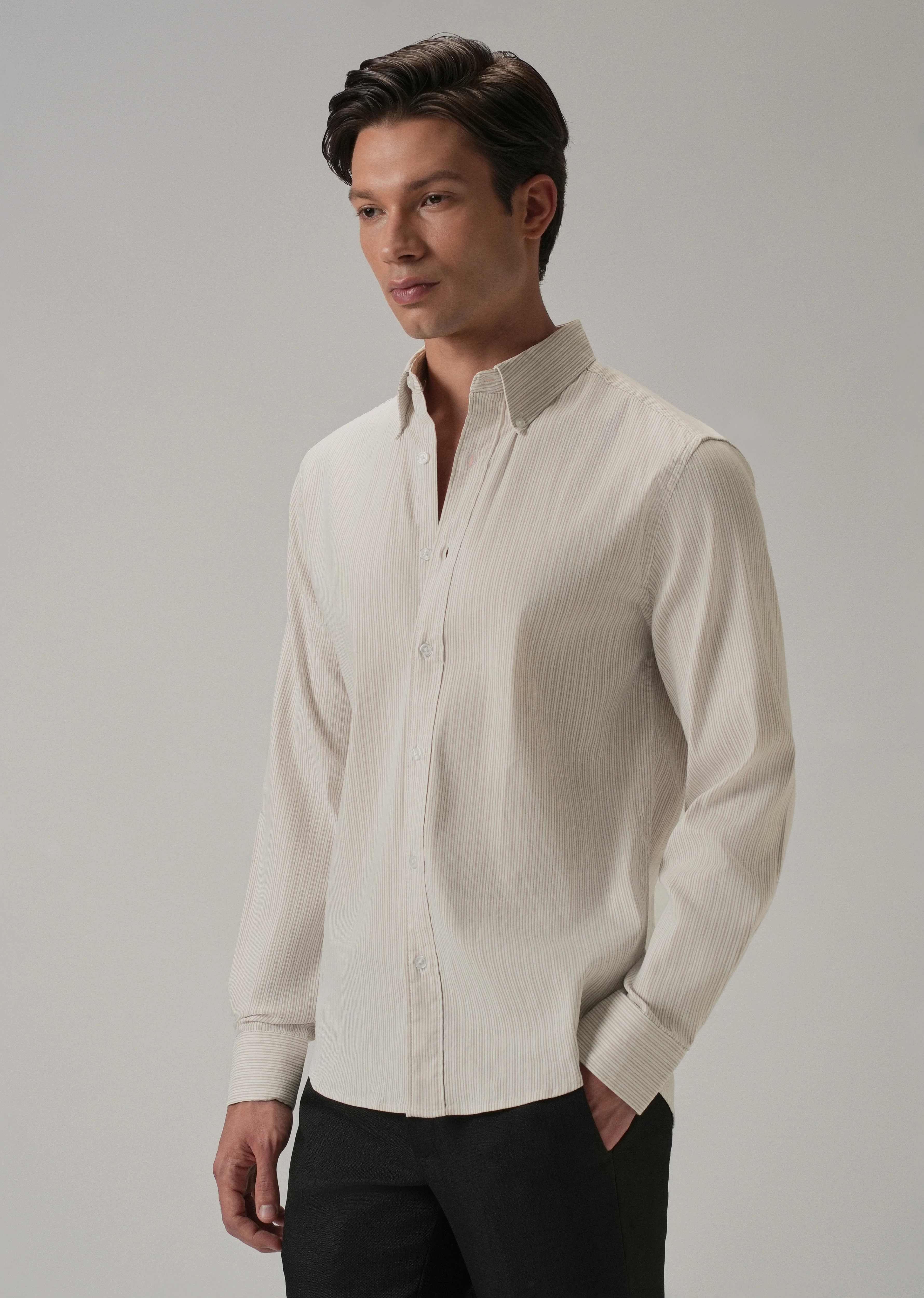 Beige Pinstripe Shirt - Image 4