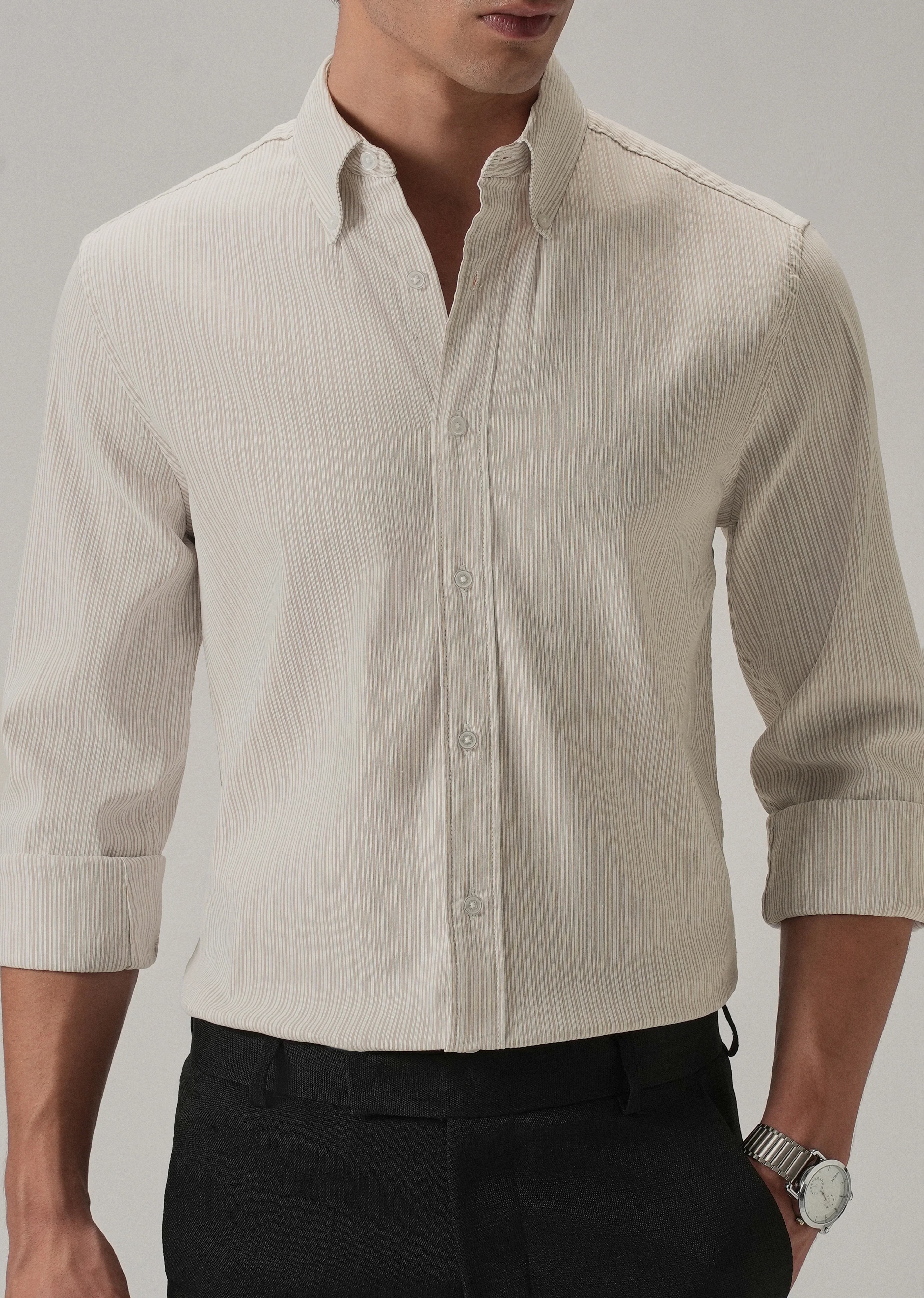Beige Pinstripe Shirt - Image 7