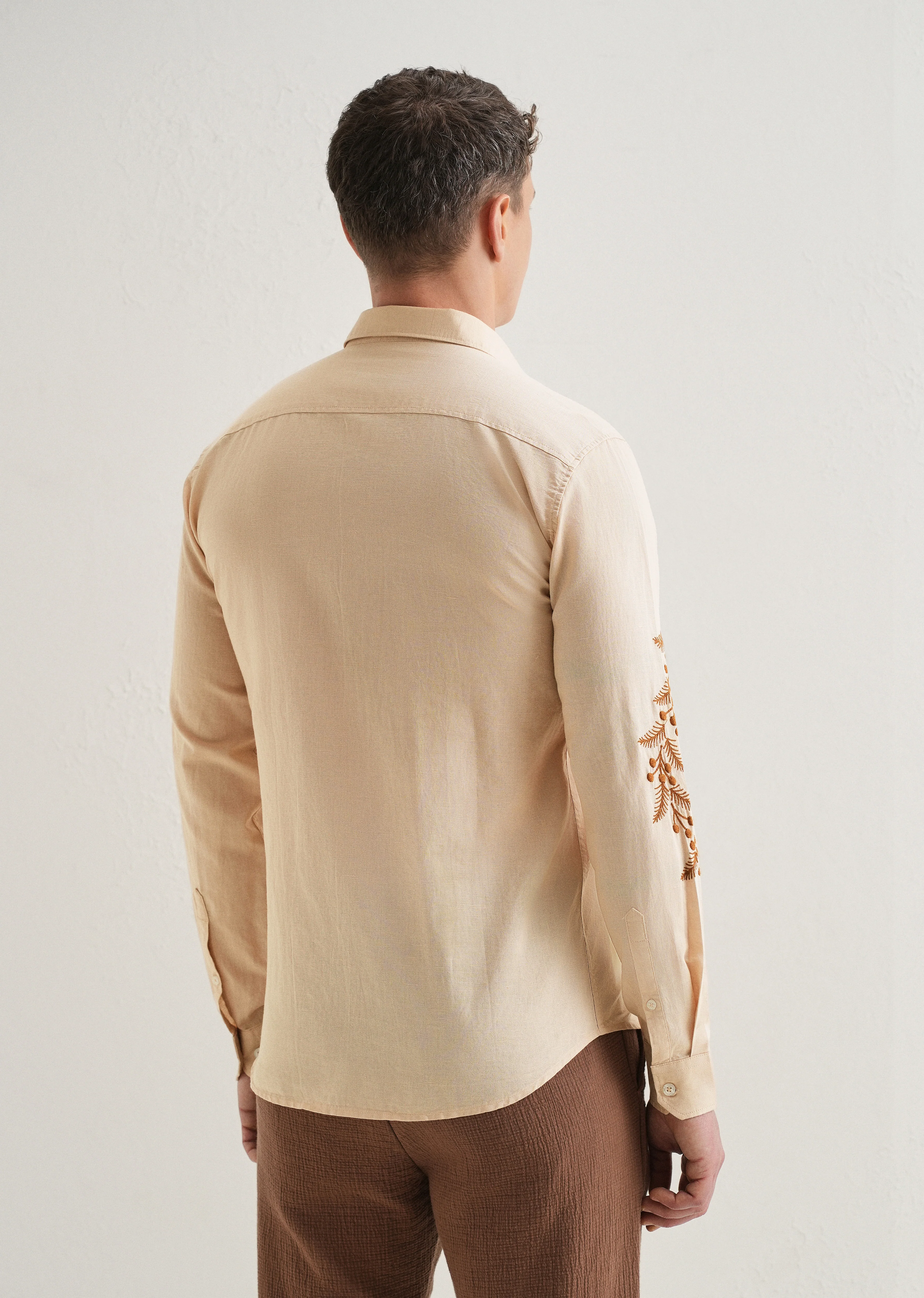Beige Placement Embroidery Shirt - Image 2