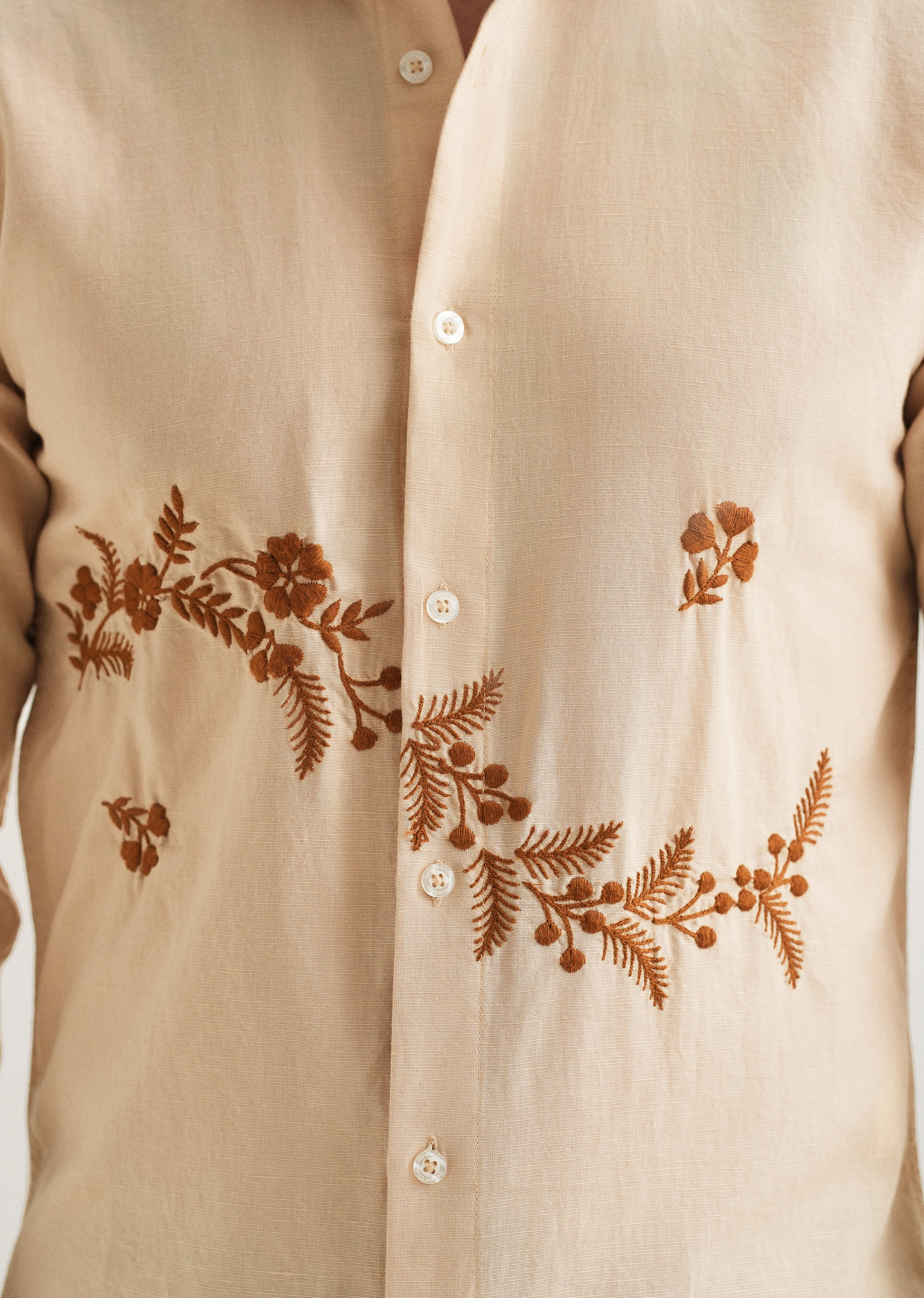 Beige Placement Embroidery Shirt - Image 5