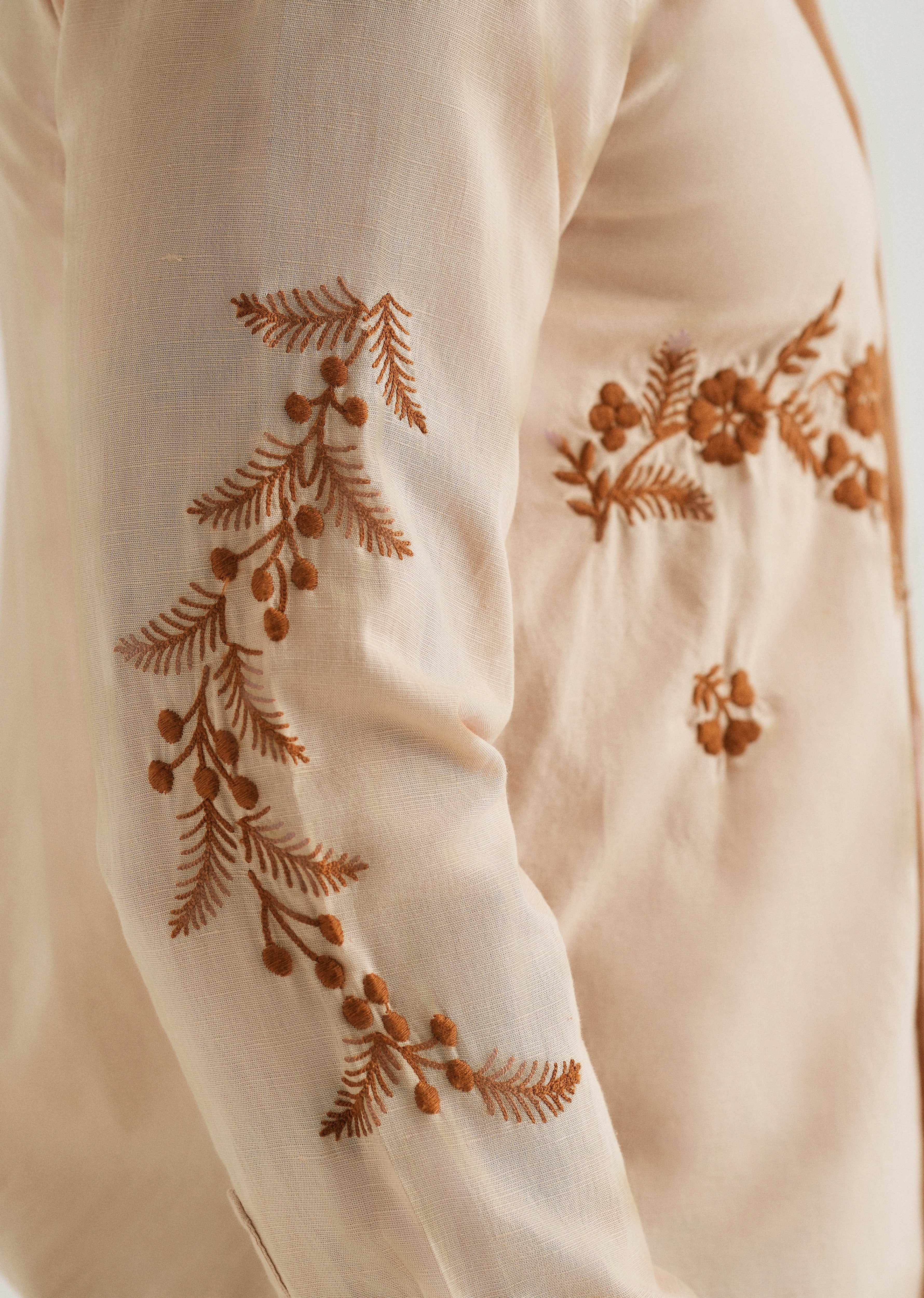 Beige Placement Embroidery Shirt - Image 6