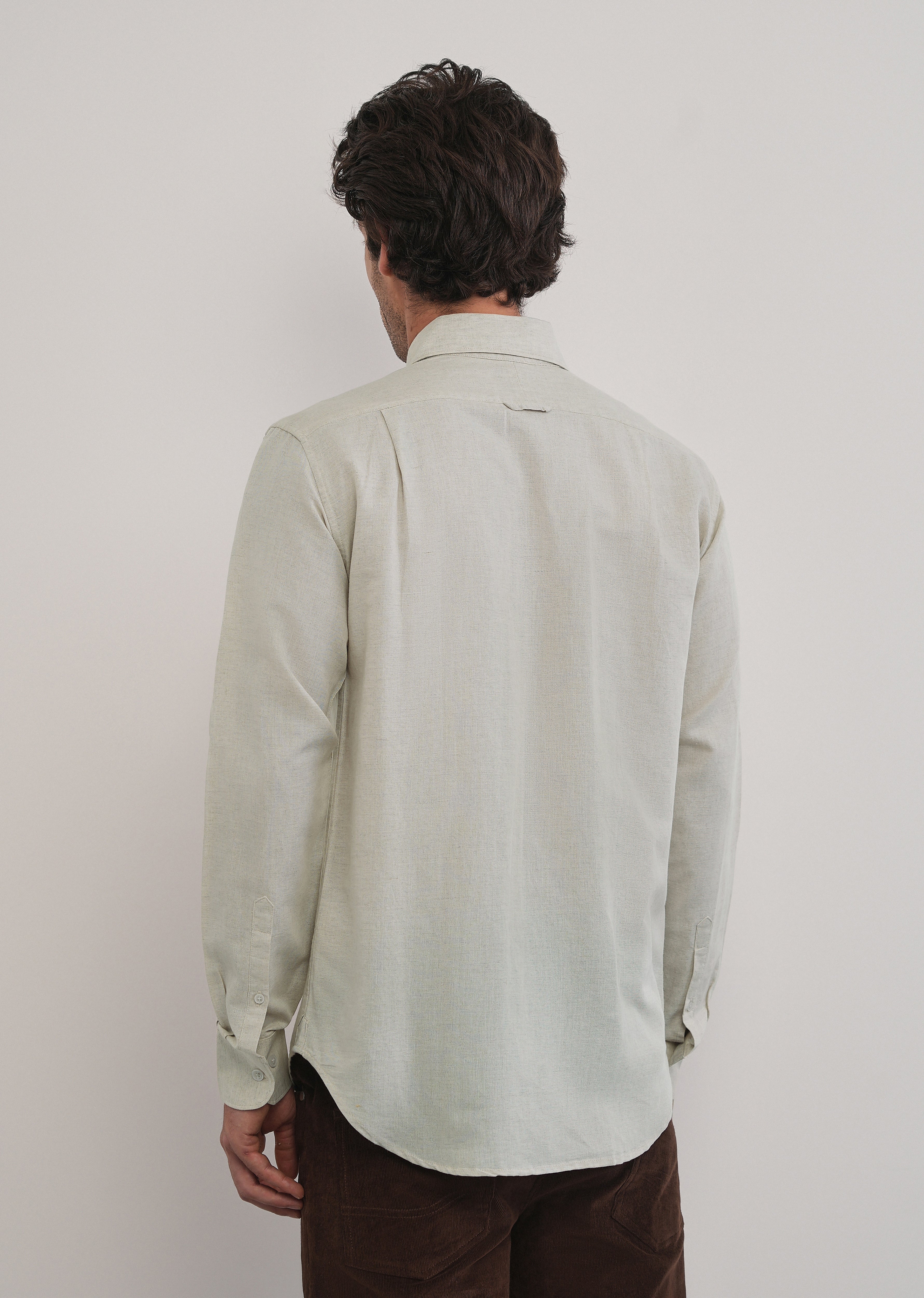 Beige Plain Cotton Linen Shirt - Image 2
