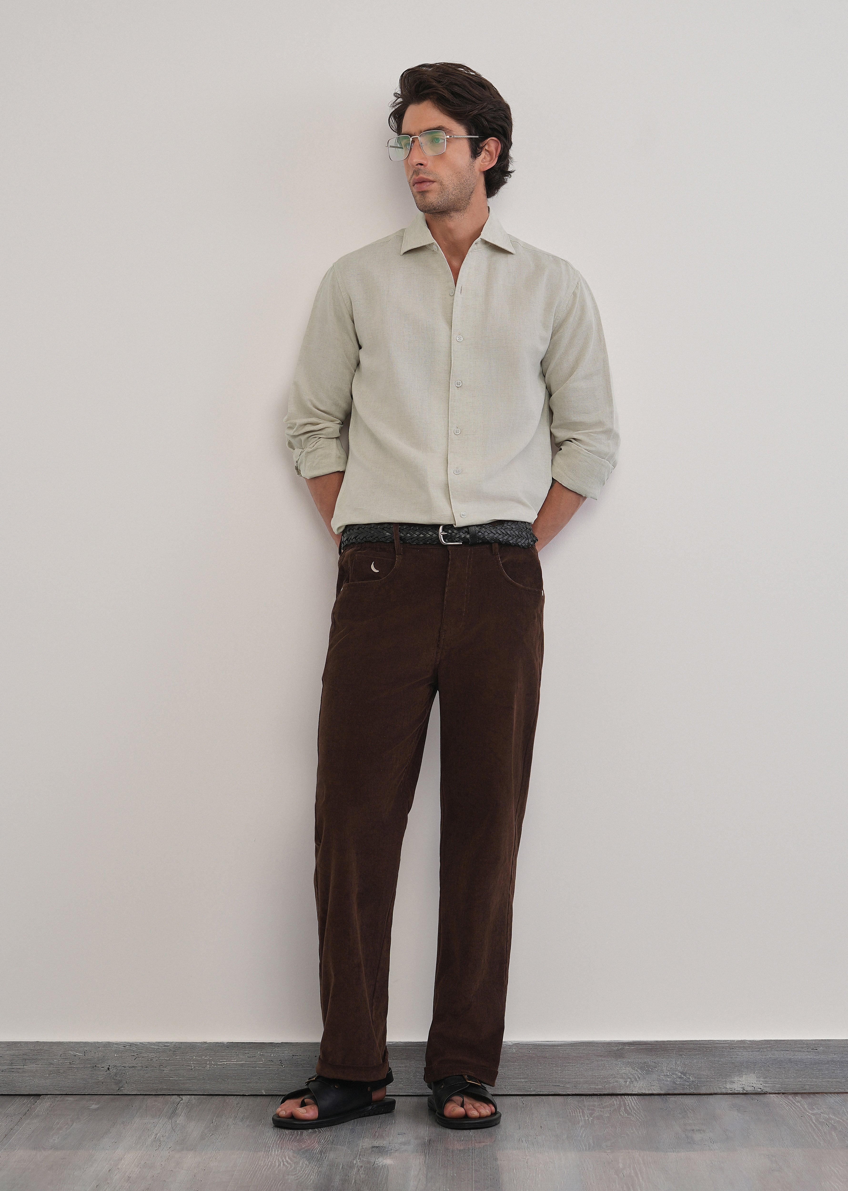 Beige Plain Cotton Linen Shirt - Image 6
