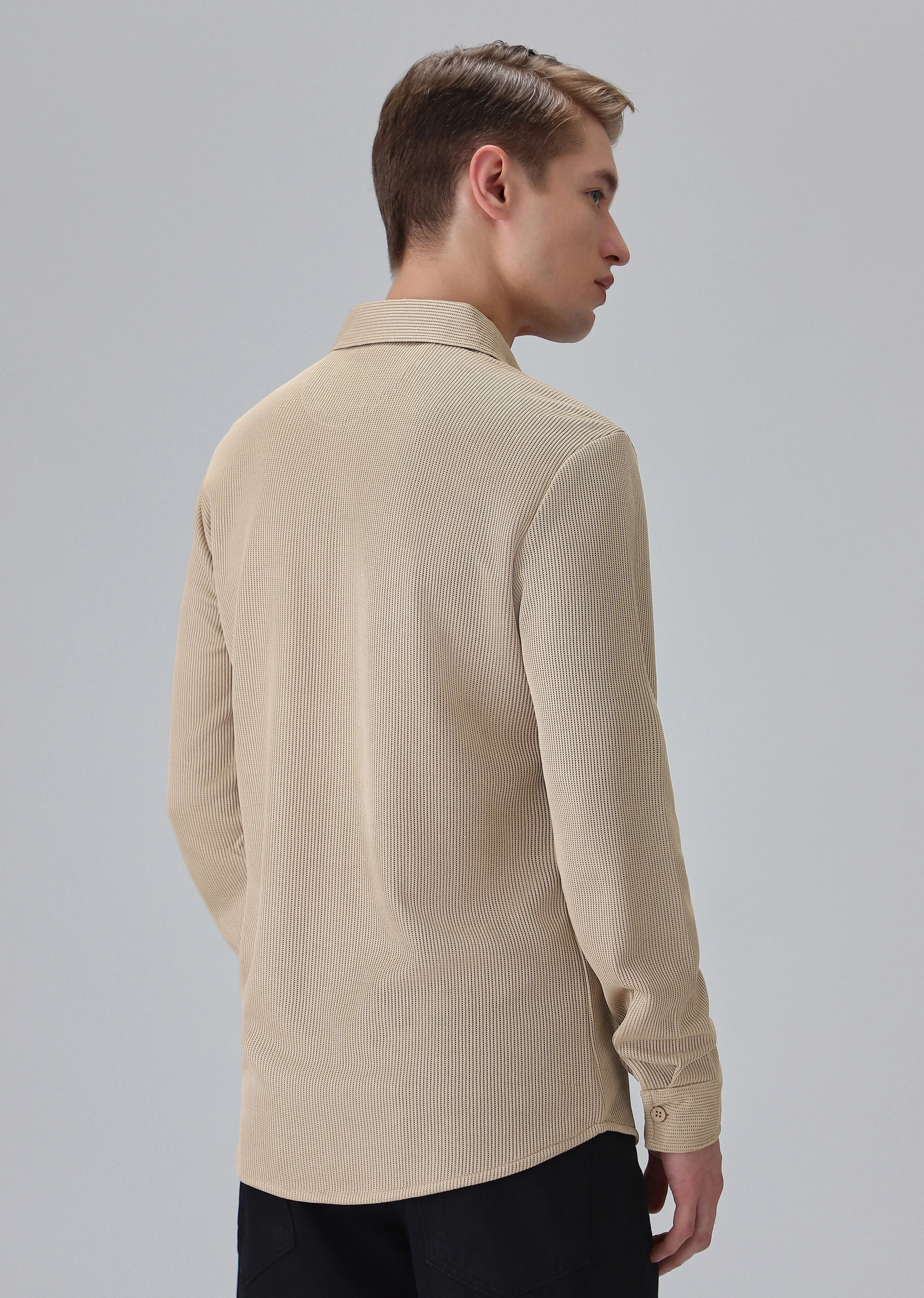 Beige Plain Knitted Shirt - Image 2