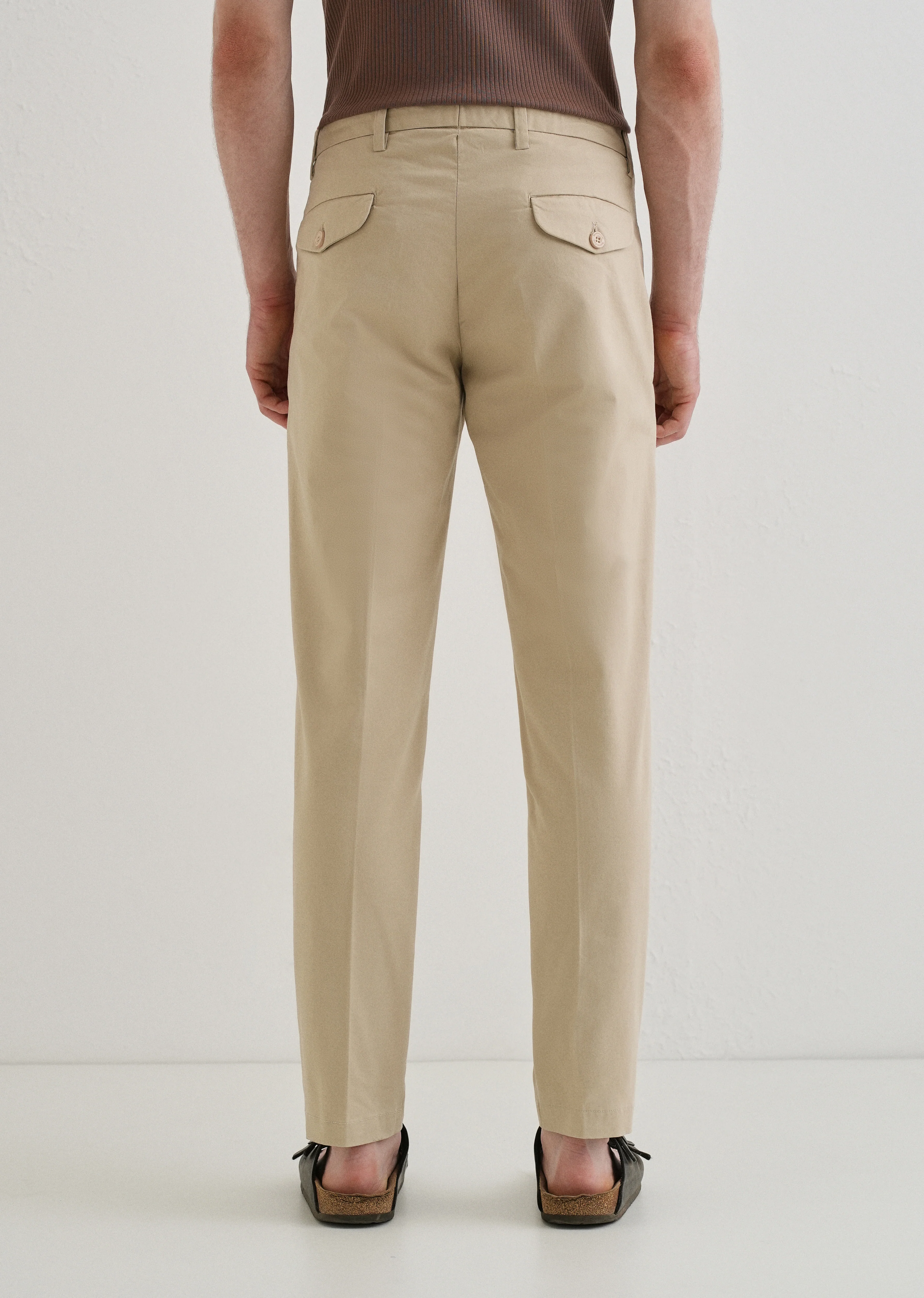 Beige Plain Pleated Chinos - Image 2