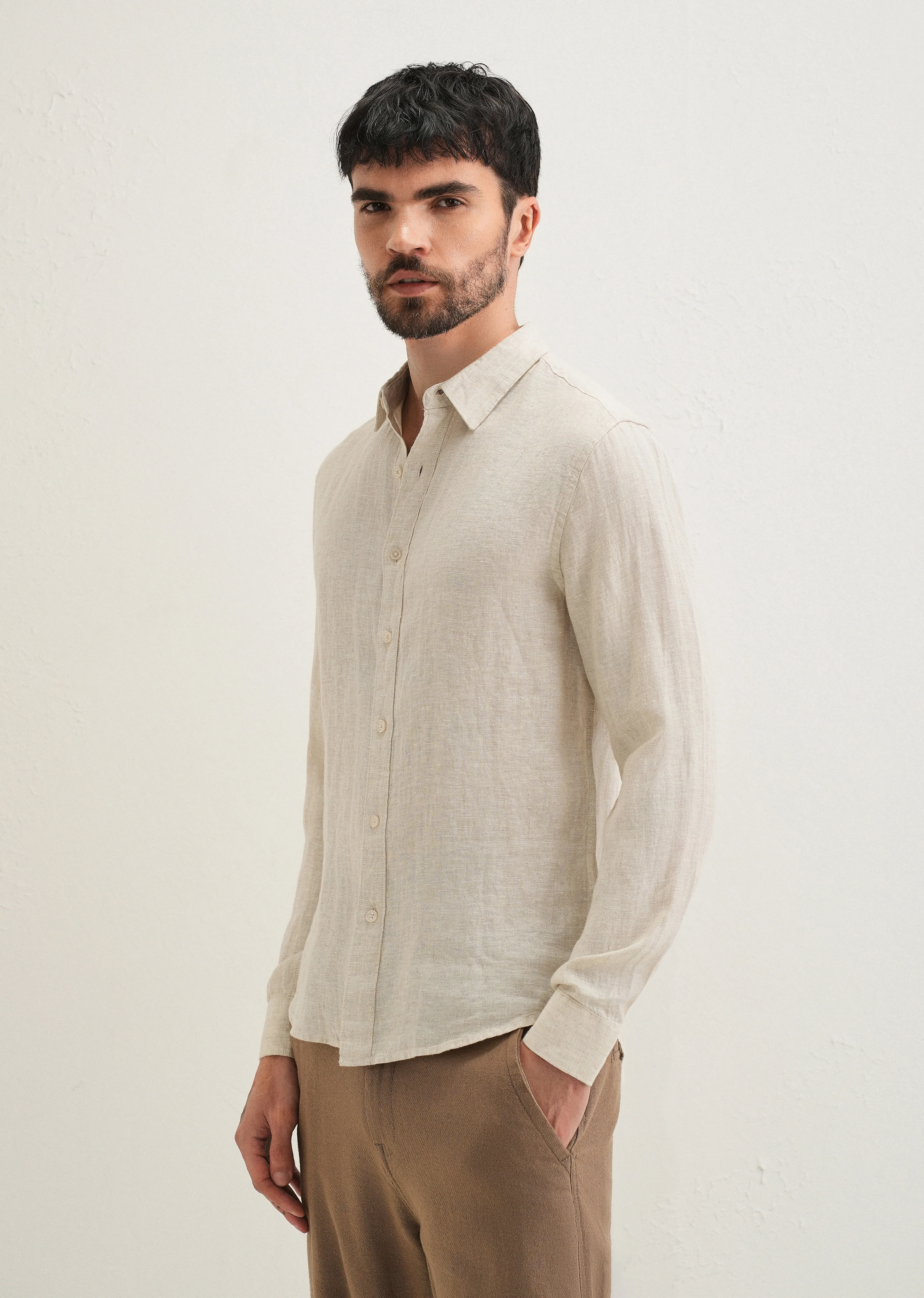 Light Beige Pure Linen Shirt - Image 5
