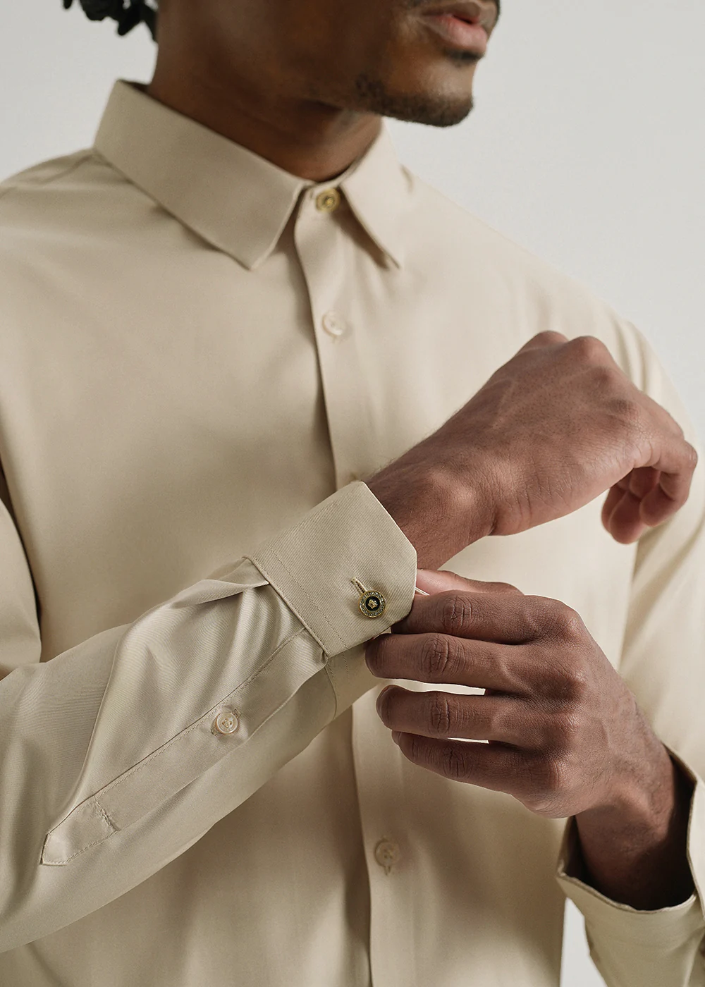 Beige Plain Stitchless Placket Shirt - Image 2