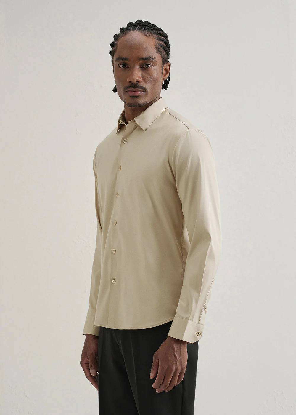 Beige Plain Stitchless Placket Shirt - Image 5