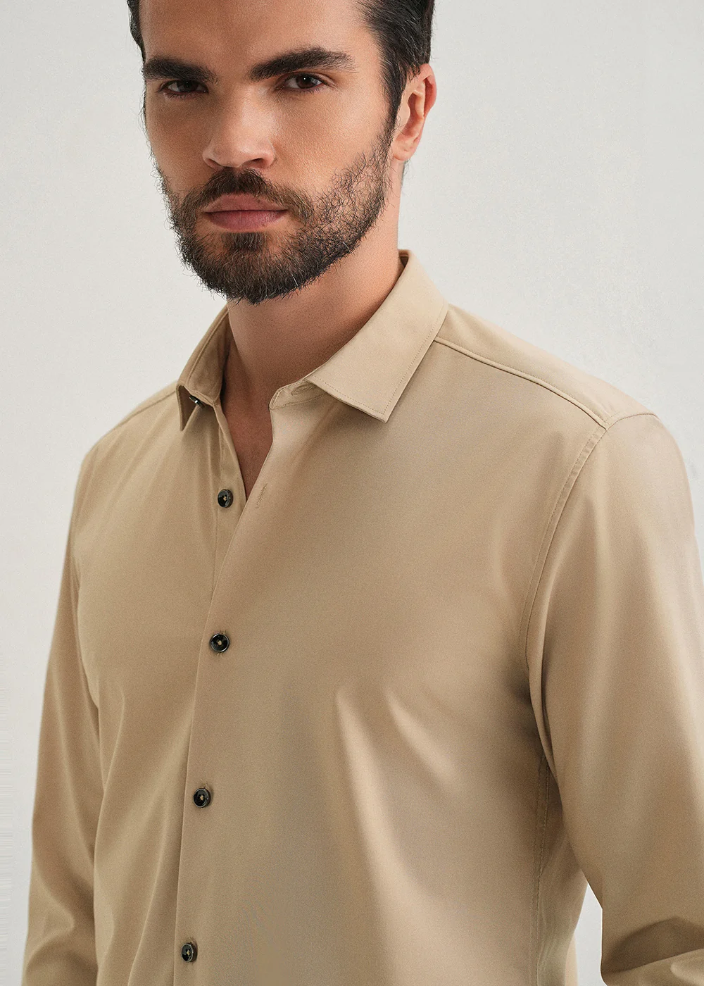 Beige Plain Wrinkle Free Shirt - Image 5
