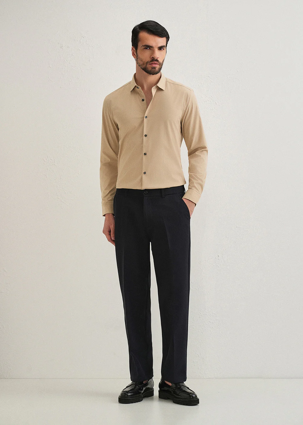 Beige Plain Wrinkle Free Shirt - Image 6