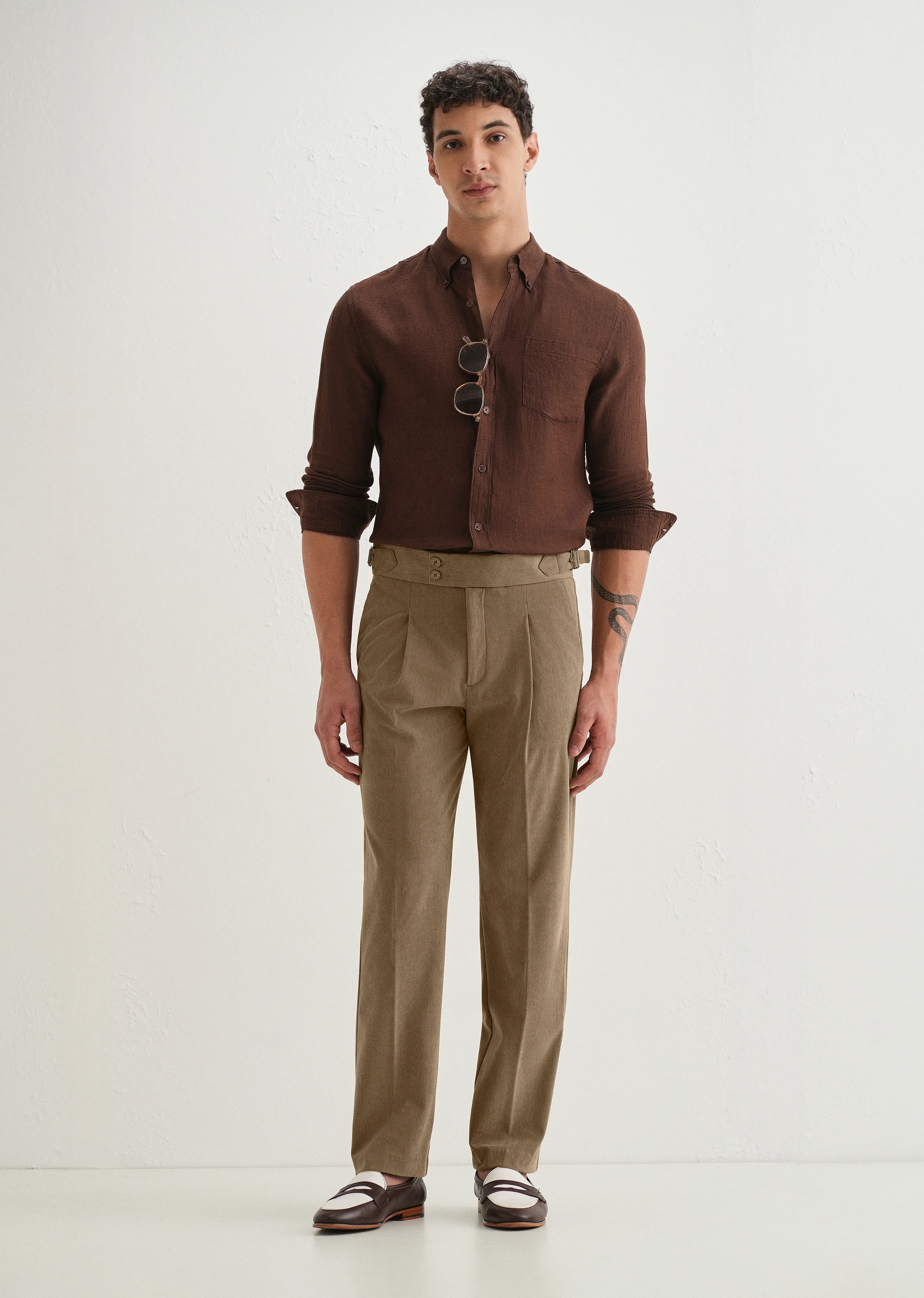 Beige Pleated Corduroy Gurkha Pant - Image 7