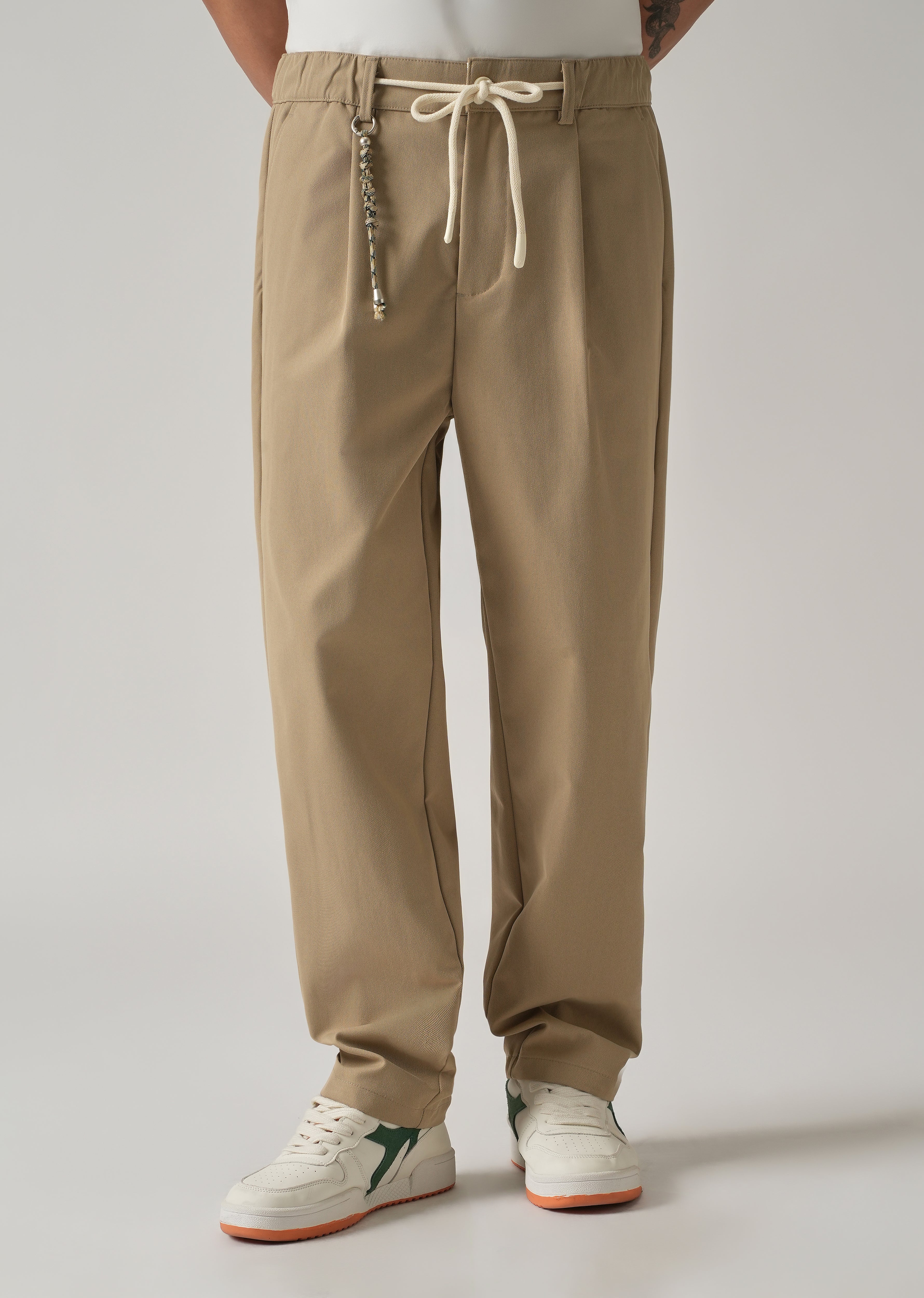 Beige Pleated Drawstring Pant - Image 3