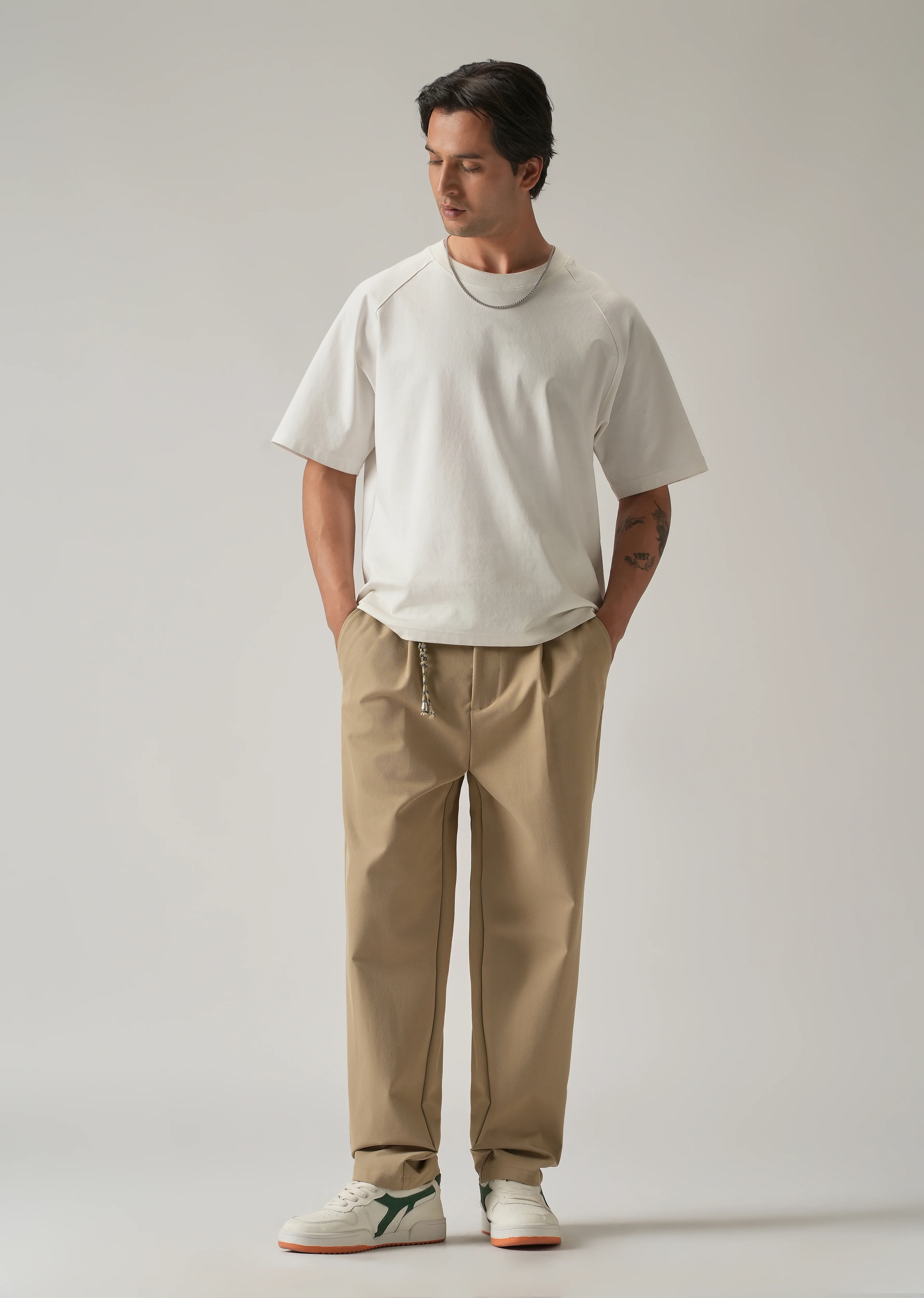 Beige Pleated Drawstring Pant - Image 6