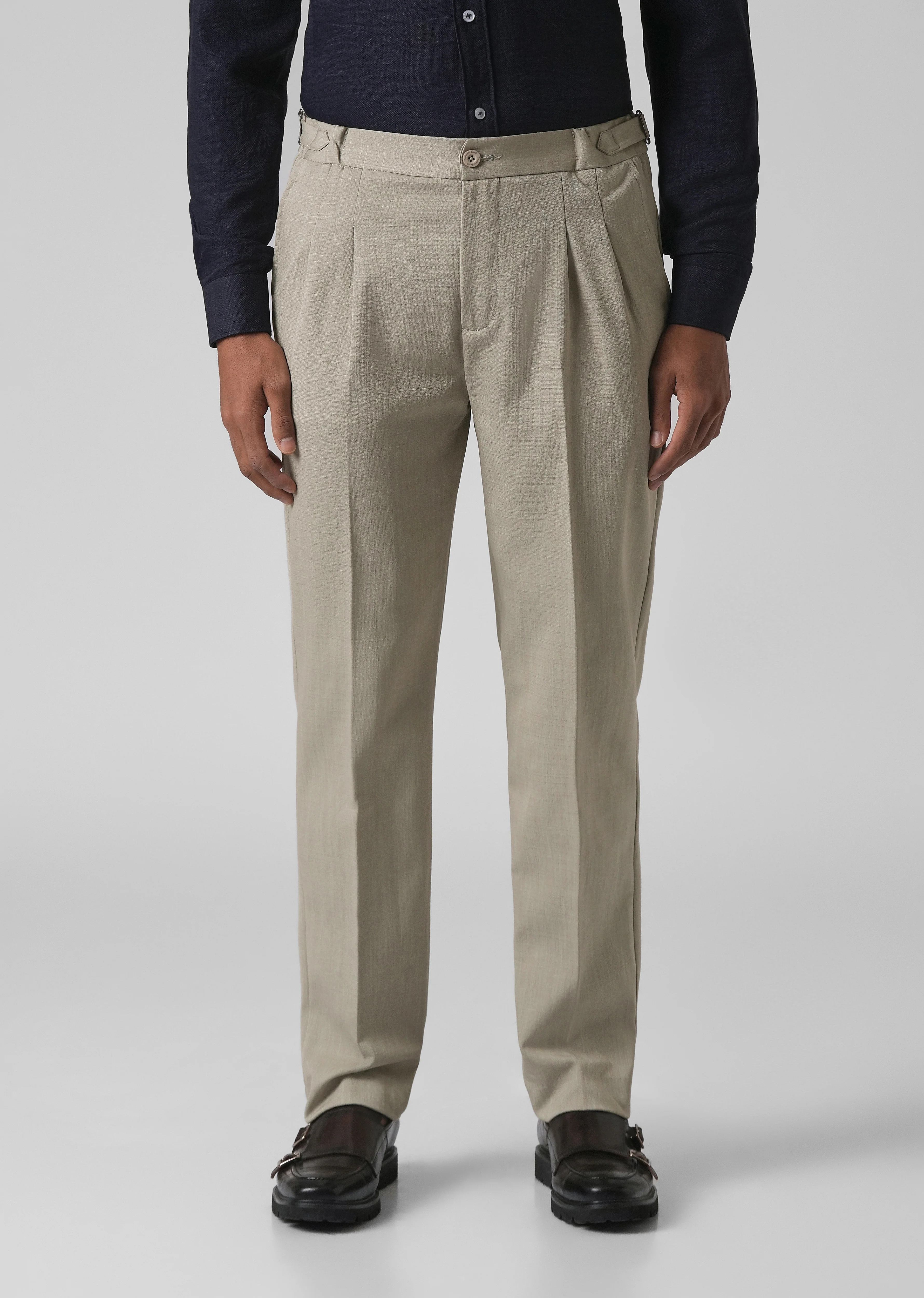 Beige Pleated Gurkha Pant - Image 3