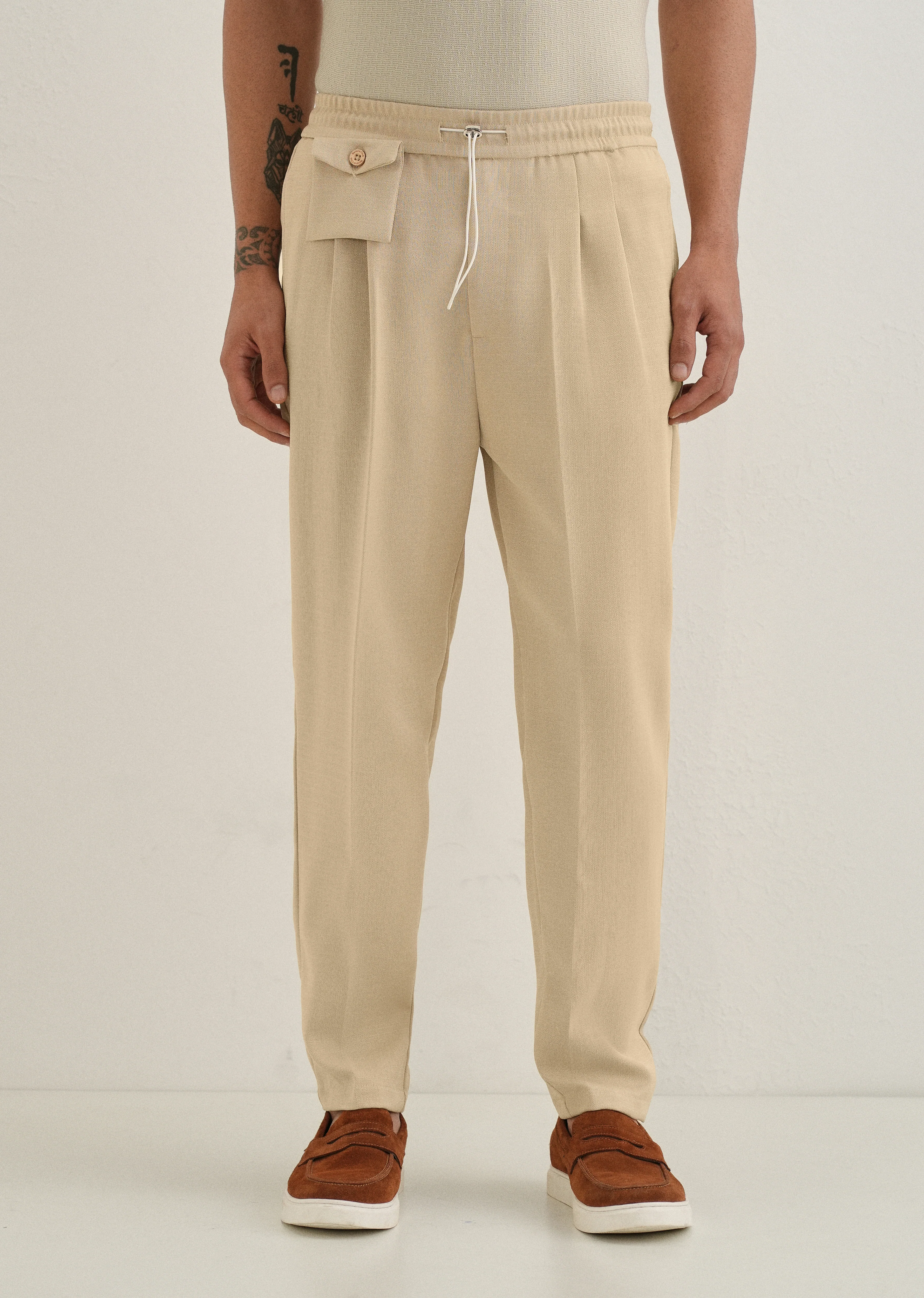 Beige Pleated Korean Pant - Image 2