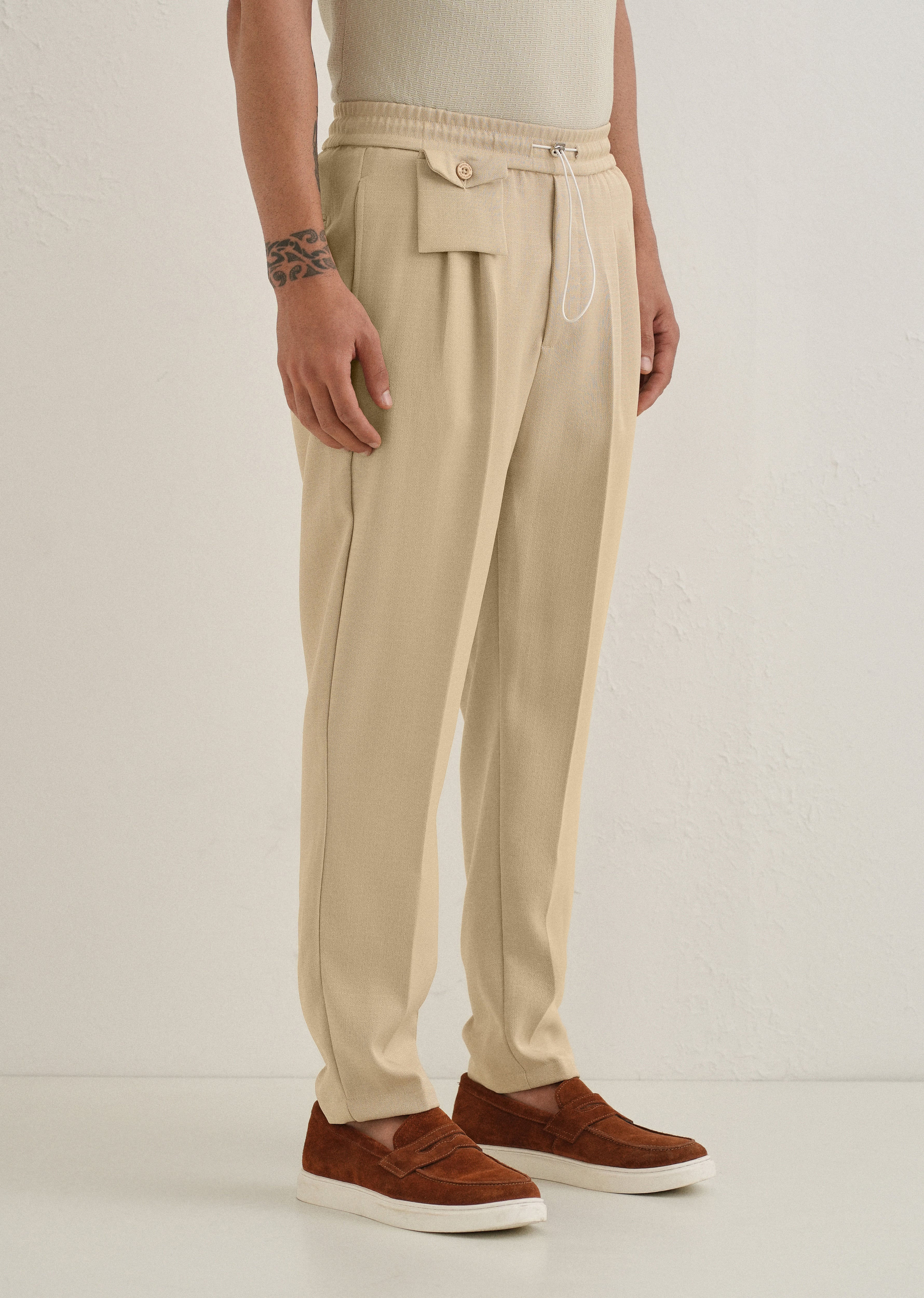 Beige Pleated Korean Pant - Image 4