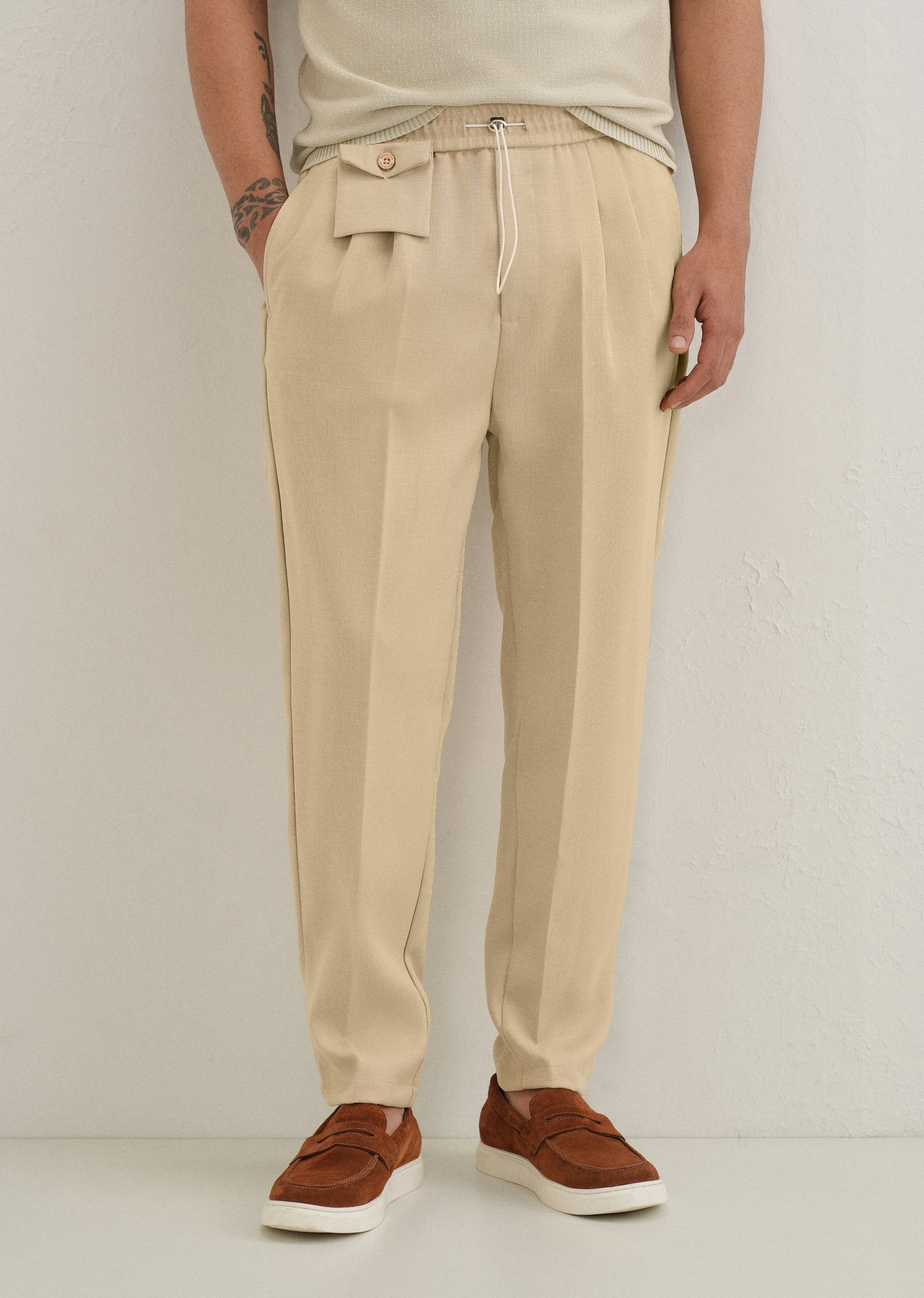 Beige Pleated Korean Pant - Image 7