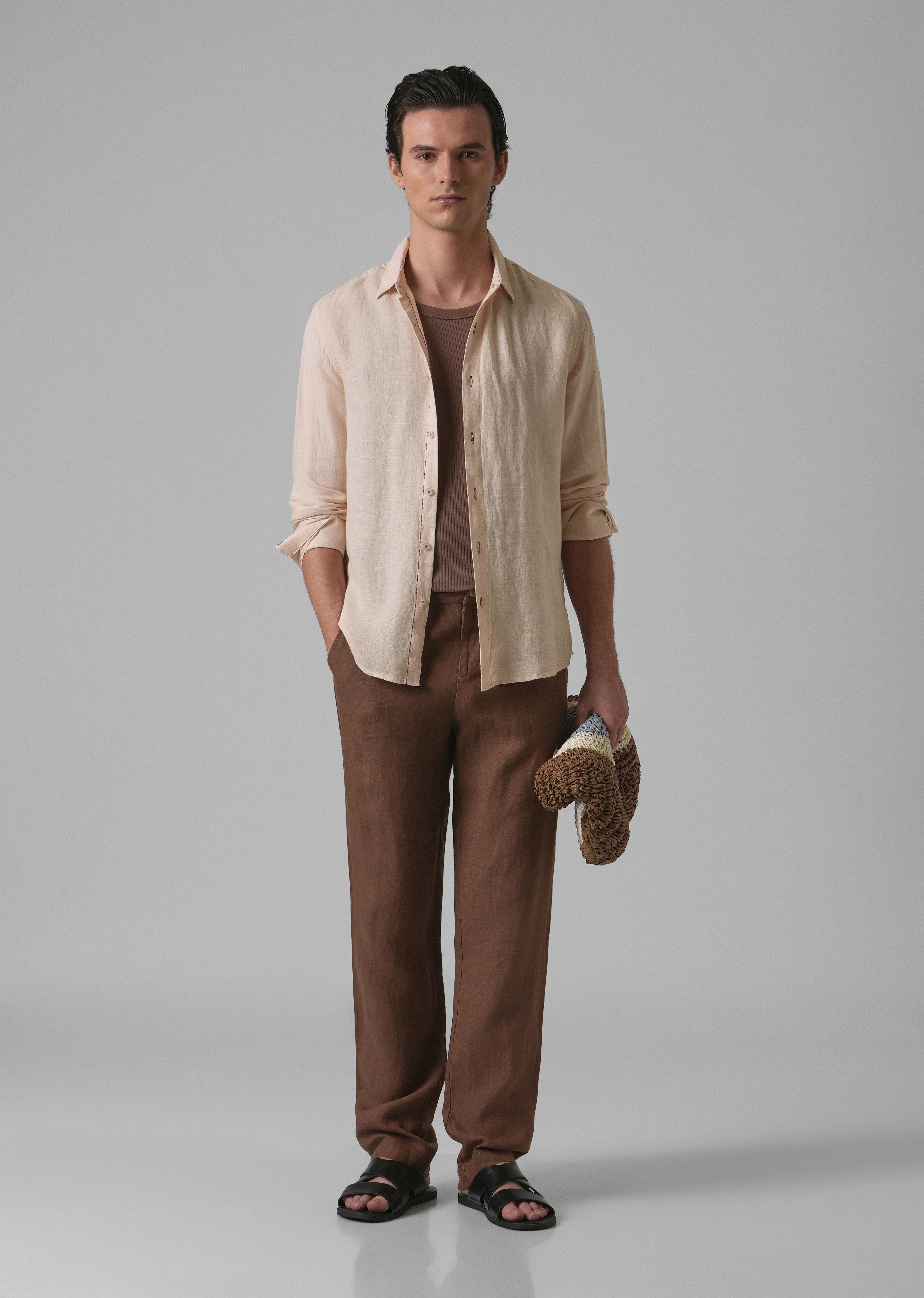 Beige Pure Linen Shirt - Image 6