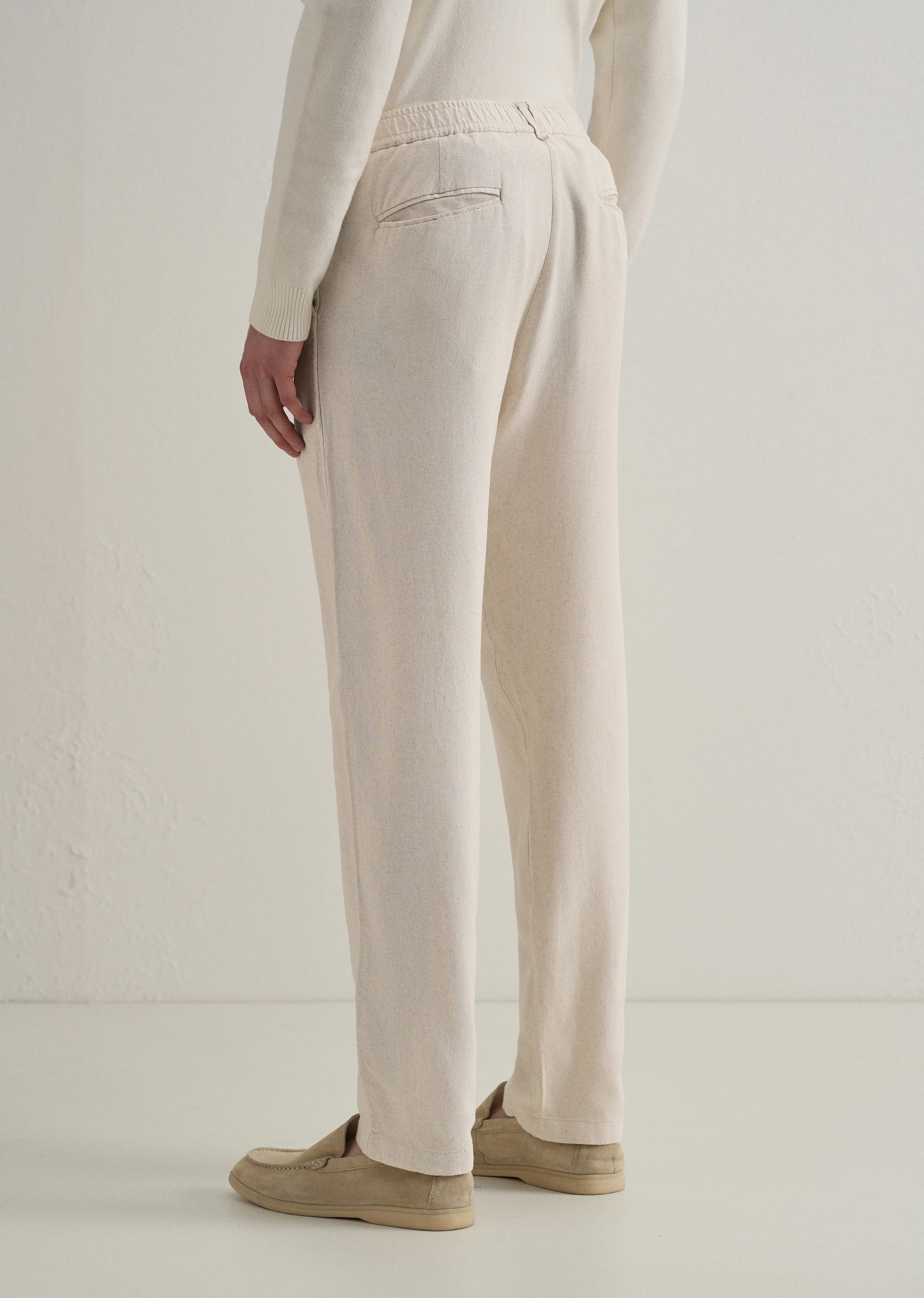 Beige Relaxed Fit Blended Linen Trouser - Image 2