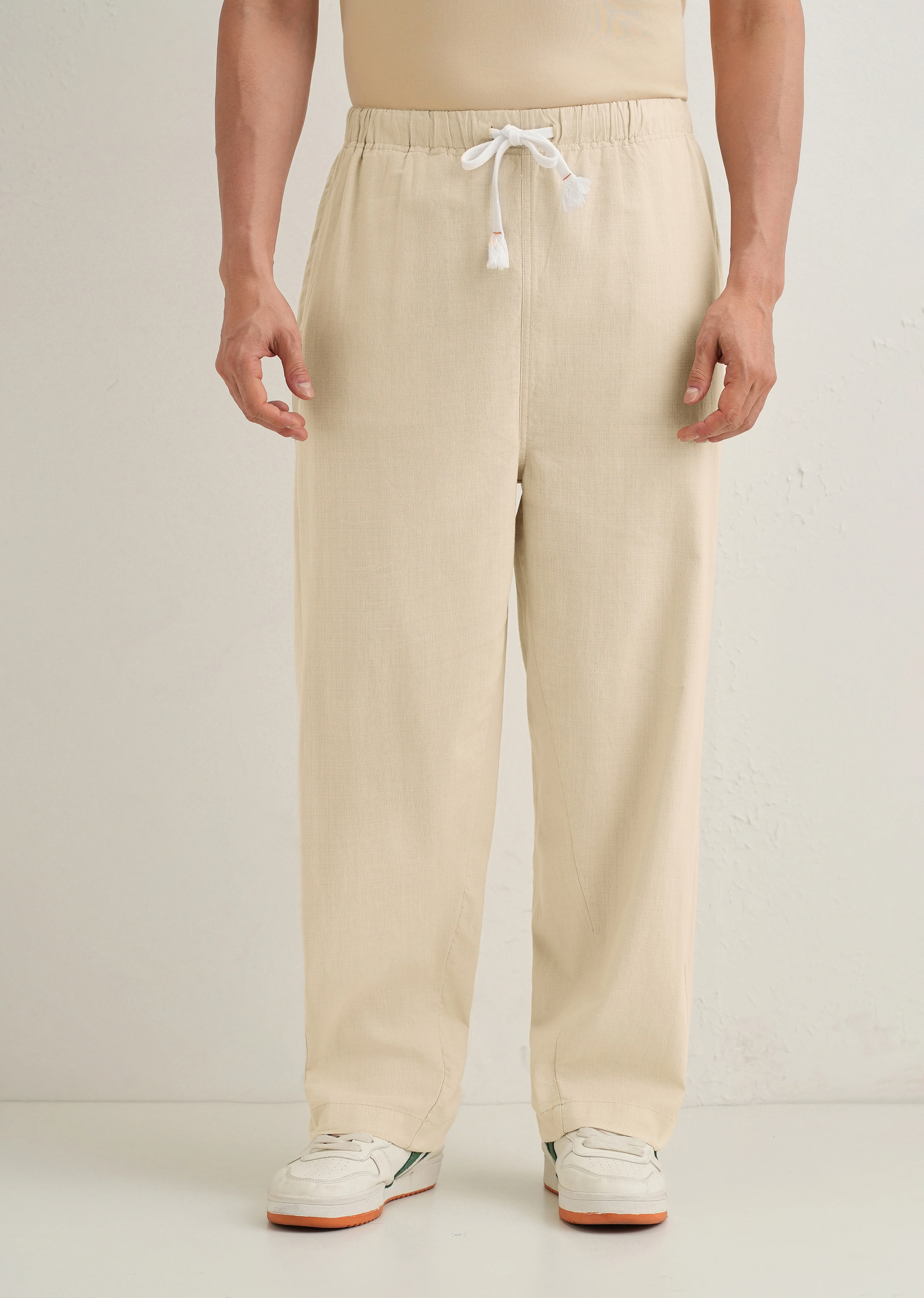 Beige Relaxed Fit Cotton Trouser - Image 4